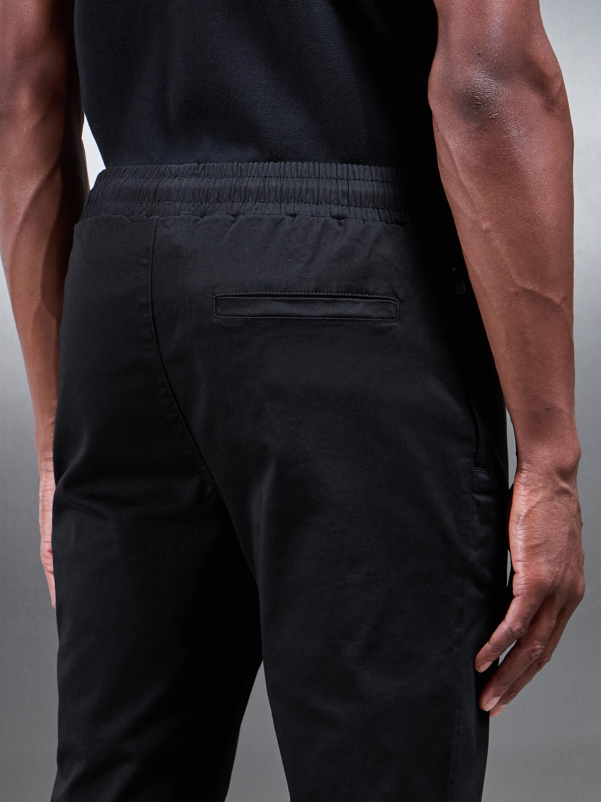 Mens Tailored Drawstring Chino Trouser in Black