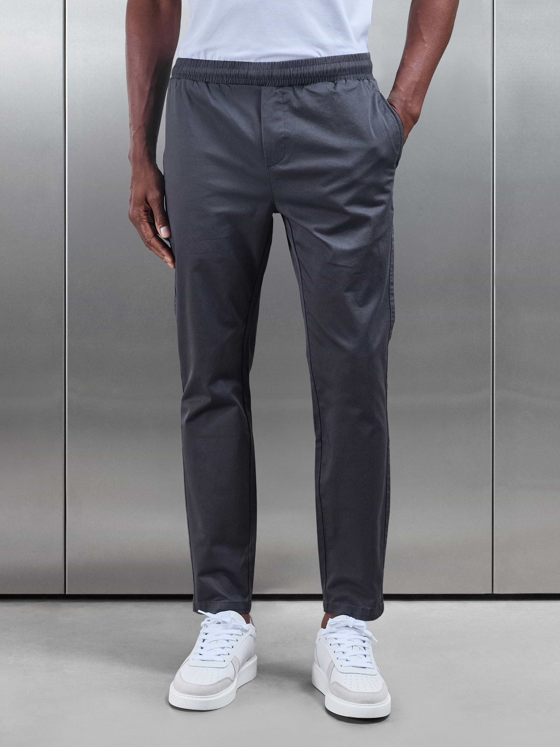 Tailored Drawstring Chino Trouser in Grey