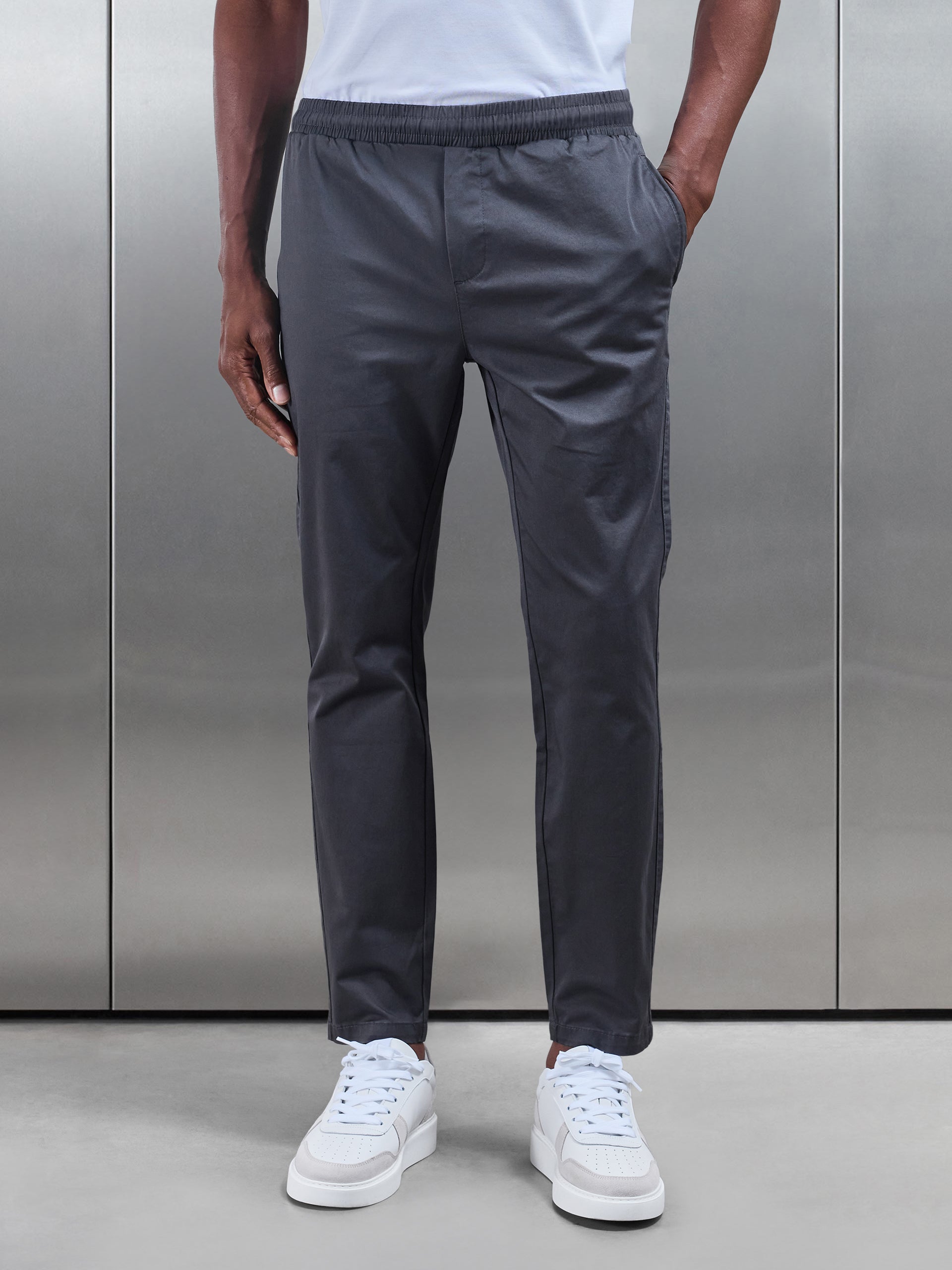Mens Tailored Drawstring Chino Trouser in Grey