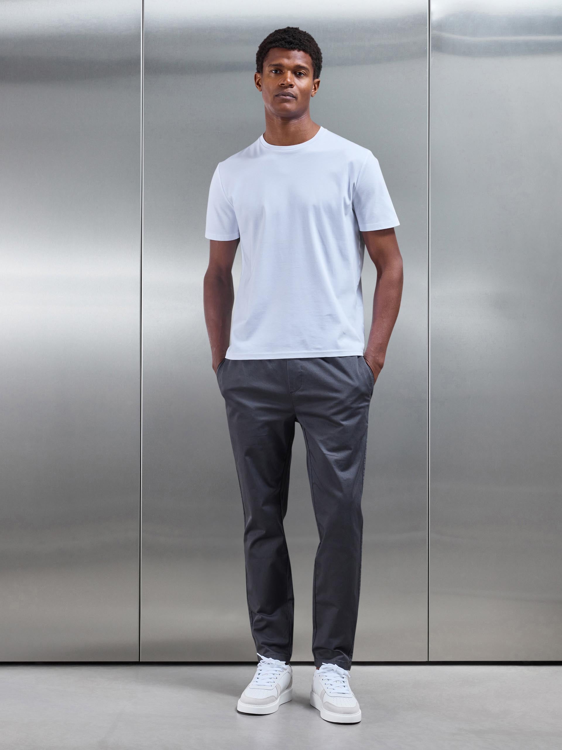 Mens Tailored Drawstring Chino Trouser in Grey