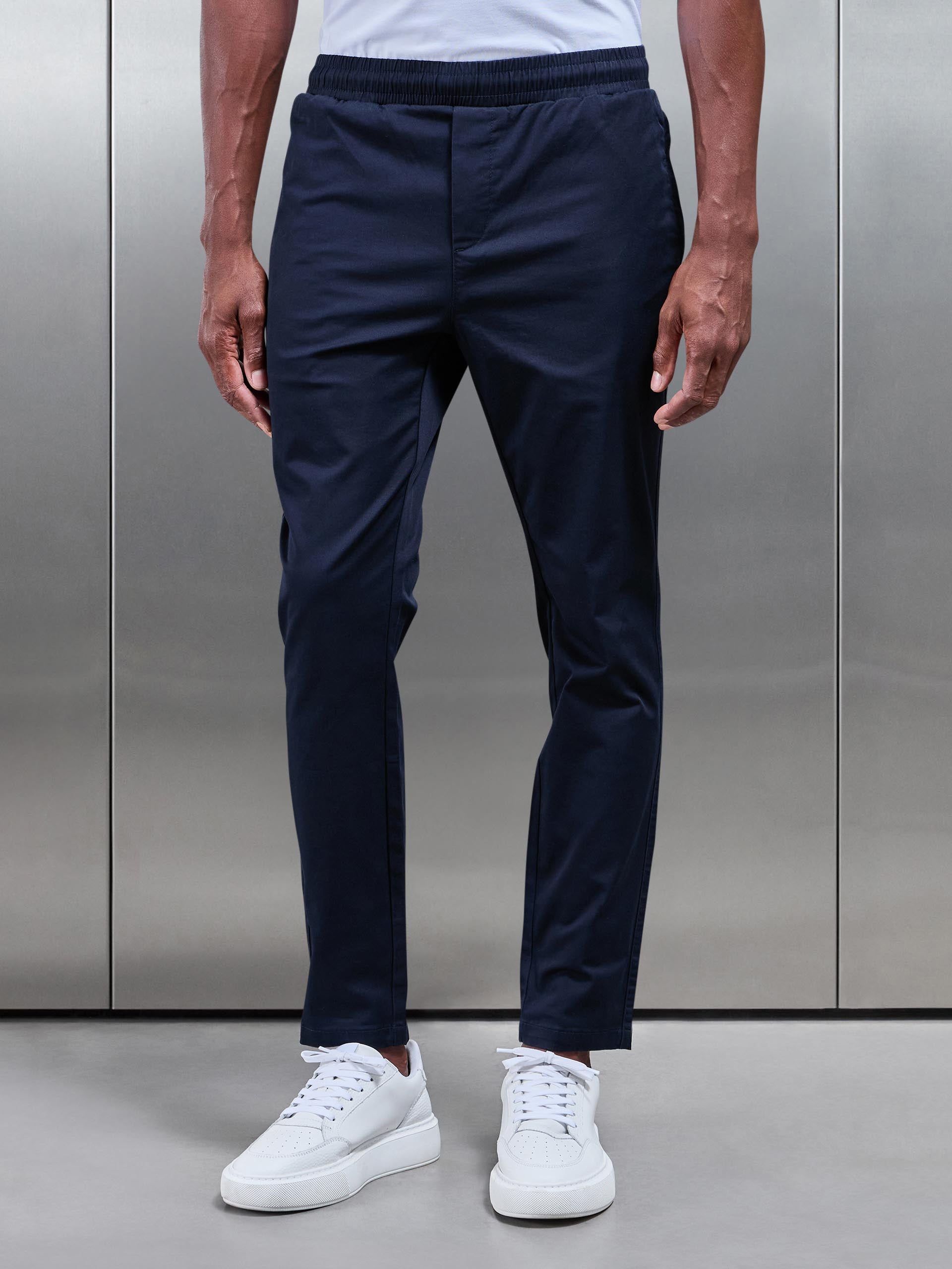 Mens Tailored Drawstring Chino Trouser in Navy