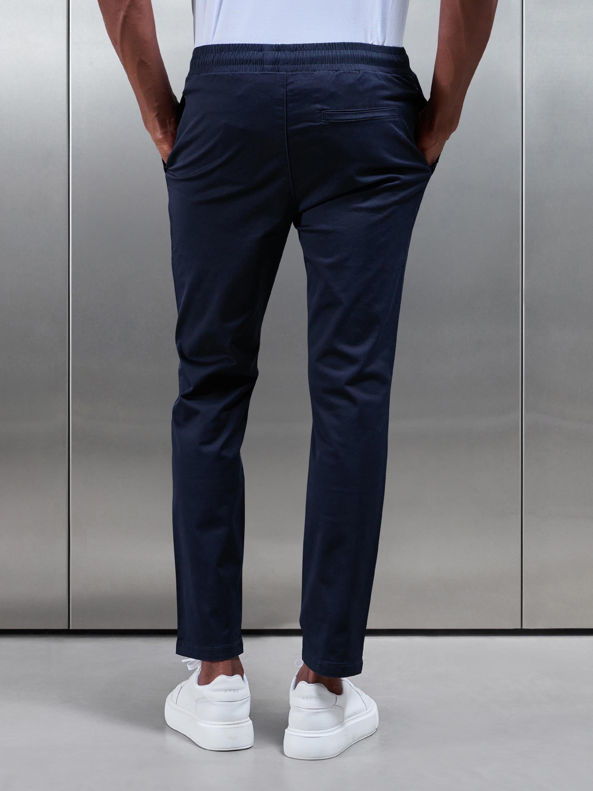 Mens Tailored Drawstring Chino Trouser in Navy
