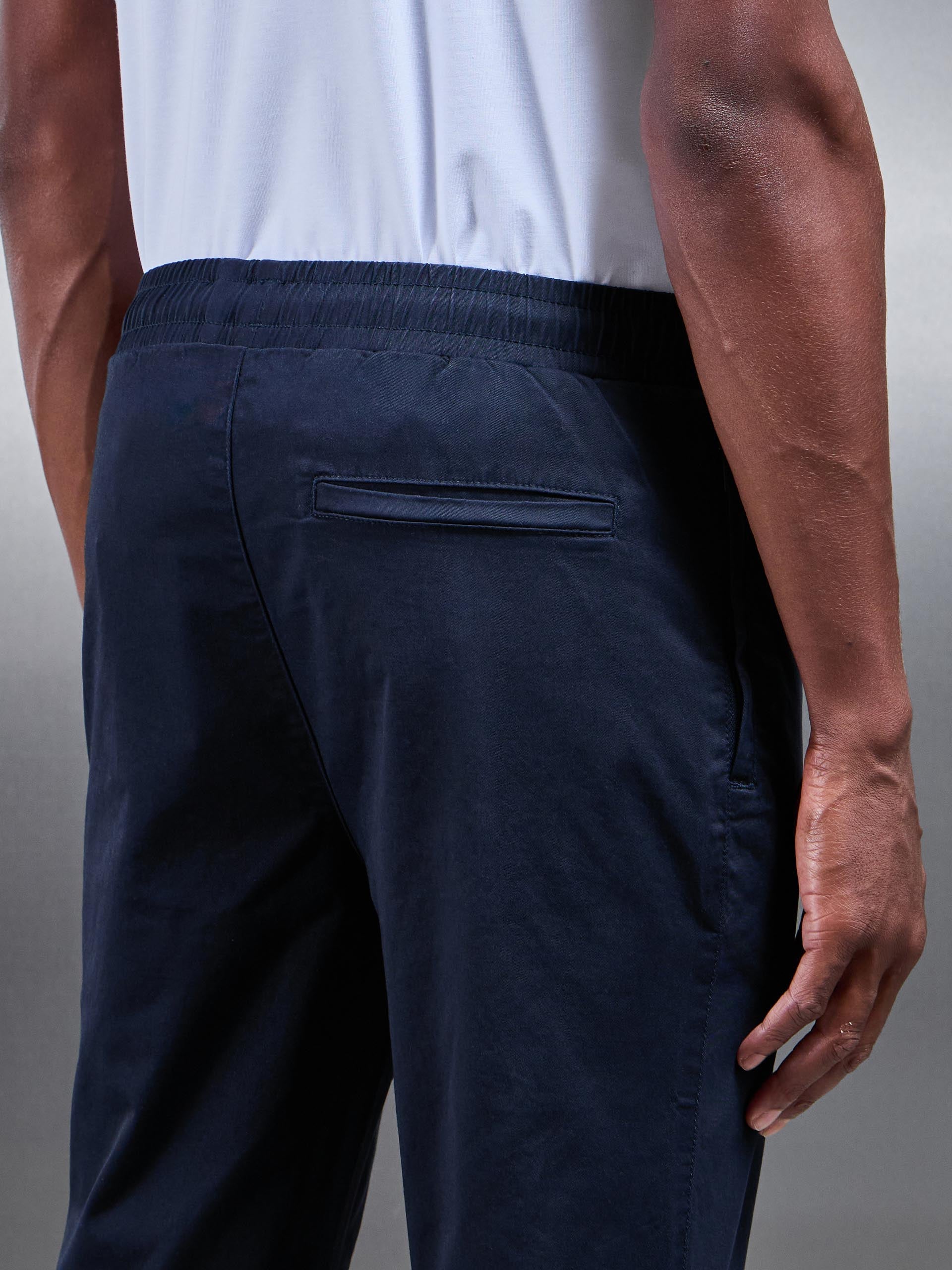 Mens Tailored Drawstring Chino Trouser in Navy