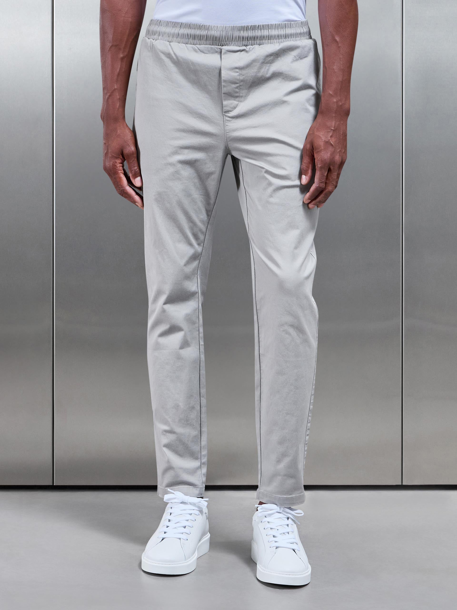 Mens Tailored Drawstring Chino Trouser in Stone