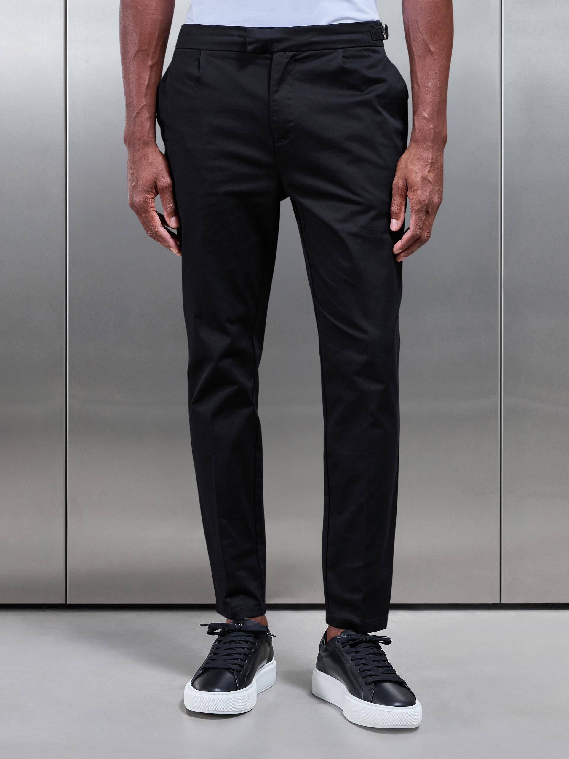 Mens Tailored Side Adjuster Chino Trouser in Black