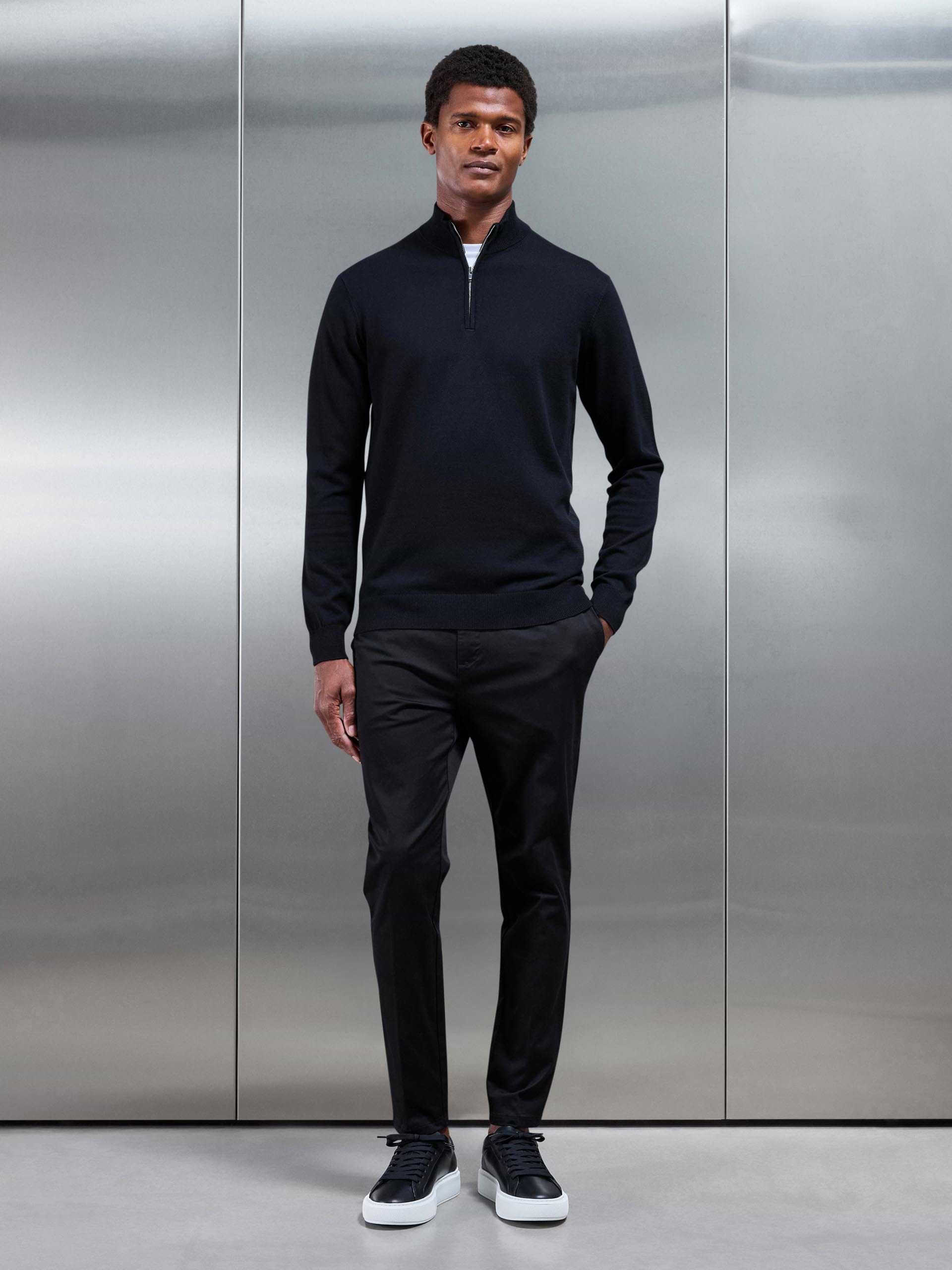 Mens Tailored Side Adjuster Chino Trouser in Black