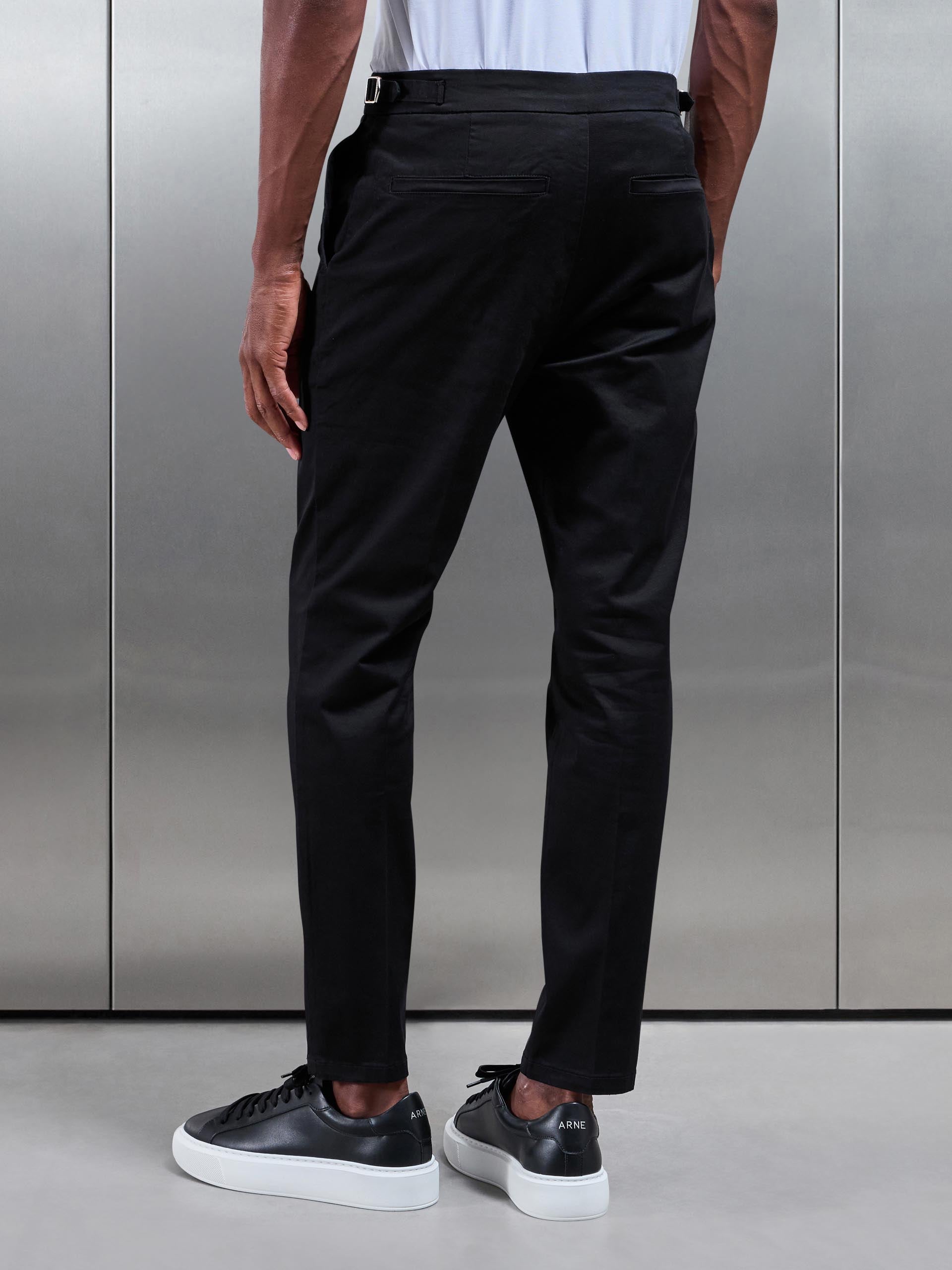 Mens Tailored Side Adjuster Chino Trouser in Black