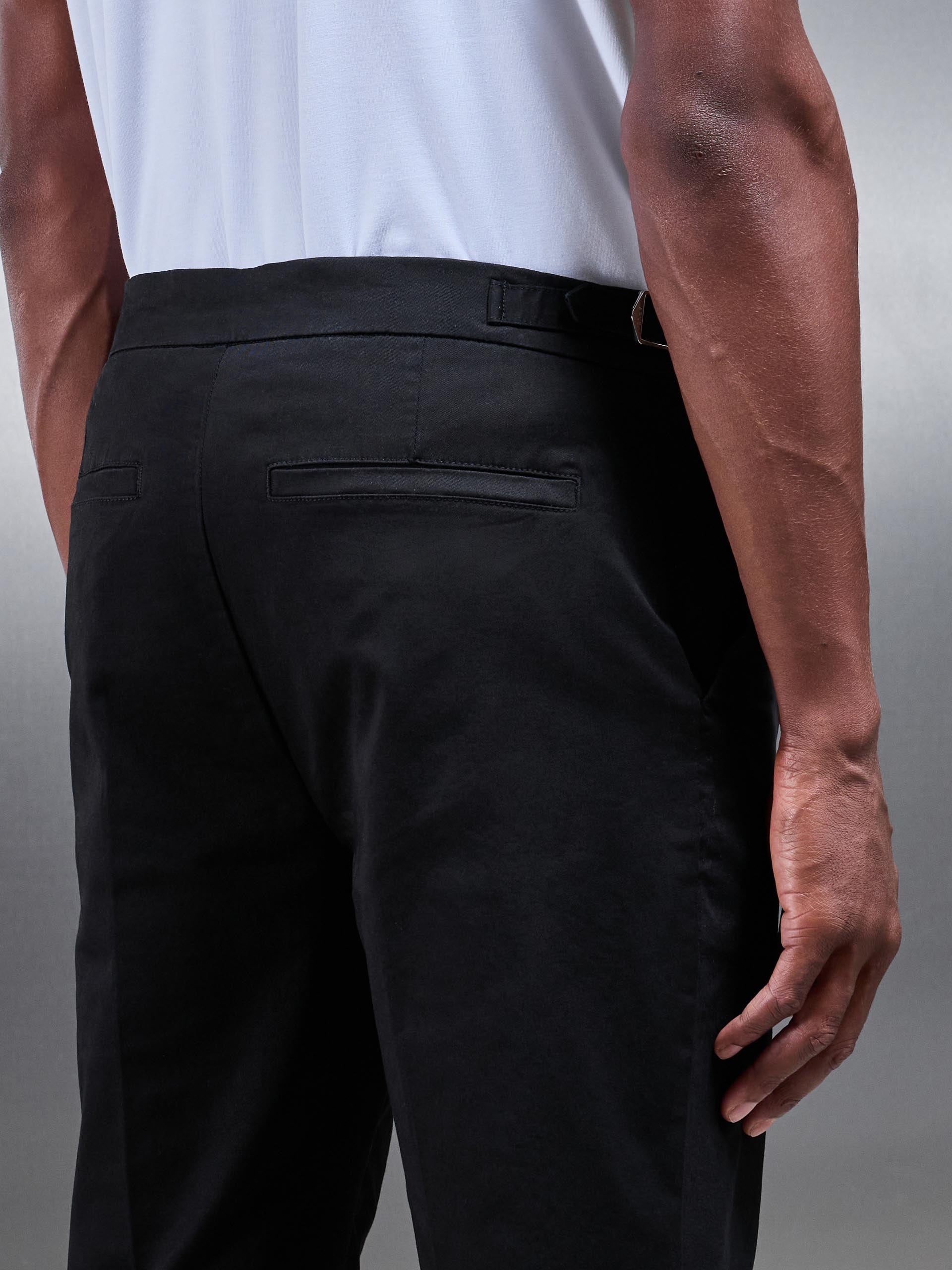 Mens Tailored Side Adjuster Chino Trouser in Black