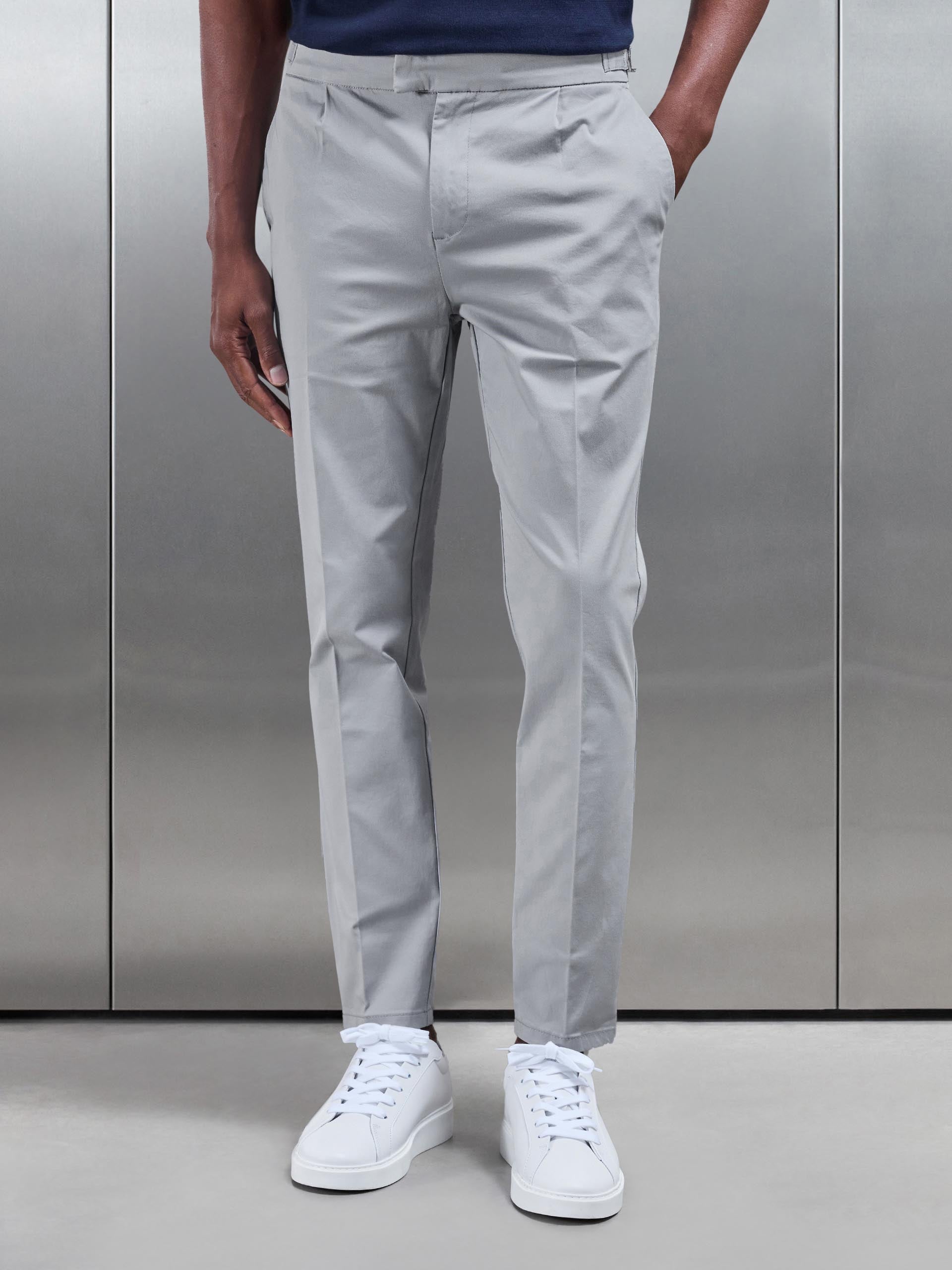 Mens Tailored Side Adjuster Chino Trouser in Mid Grey