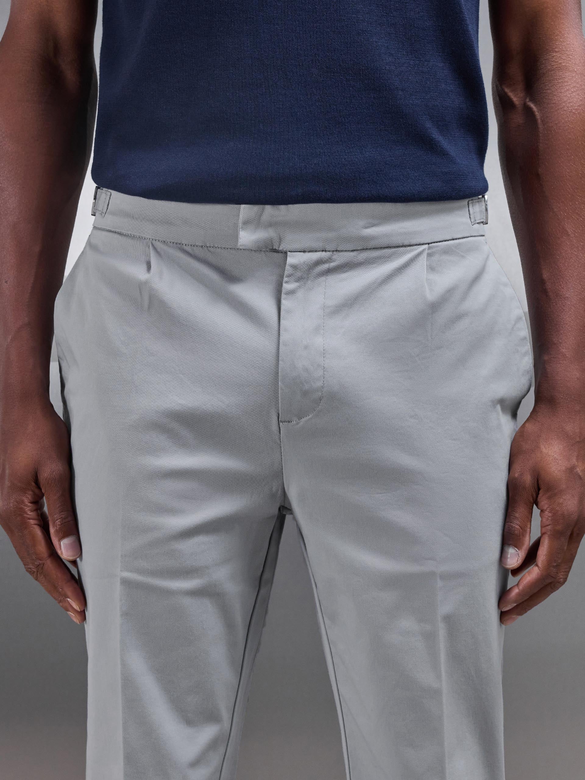 Mens Tailored Side Adjuster Chino Trouser in Mid Grey