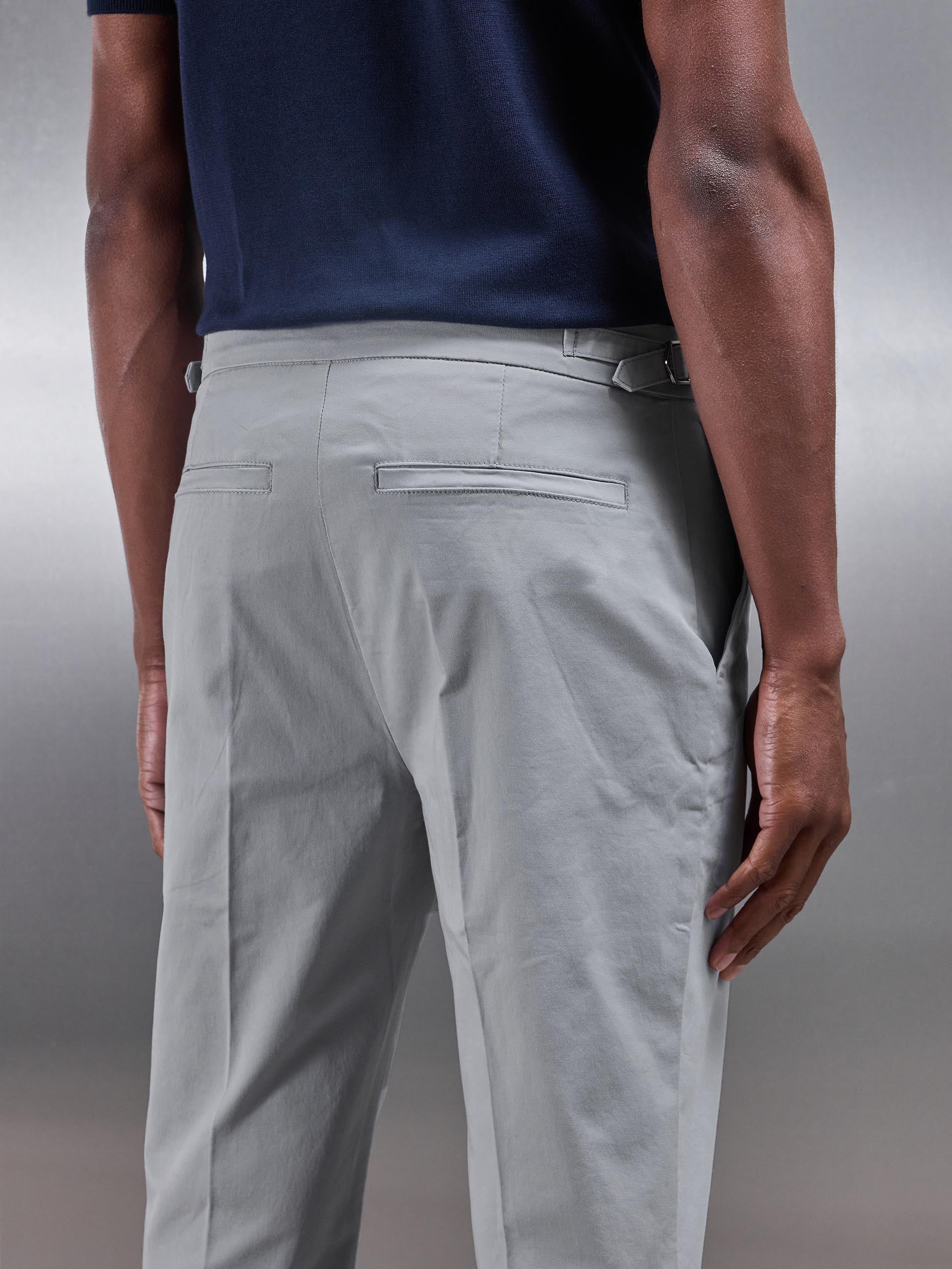 Mens Tailored Side Adjuster Chino Trouser in Mid Grey