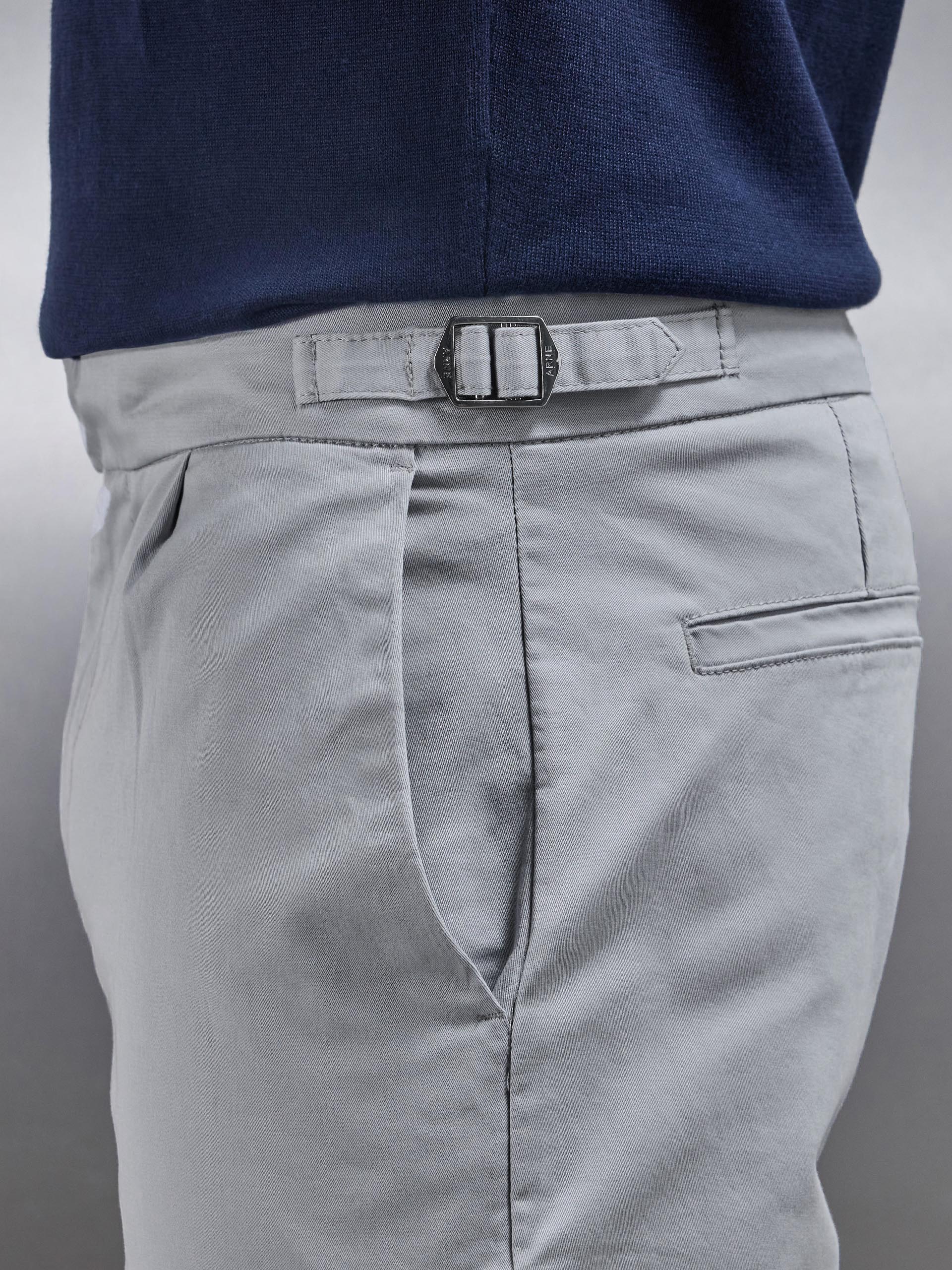 Mens Tailored Side Adjuster Chino Trouser in Mid Grey