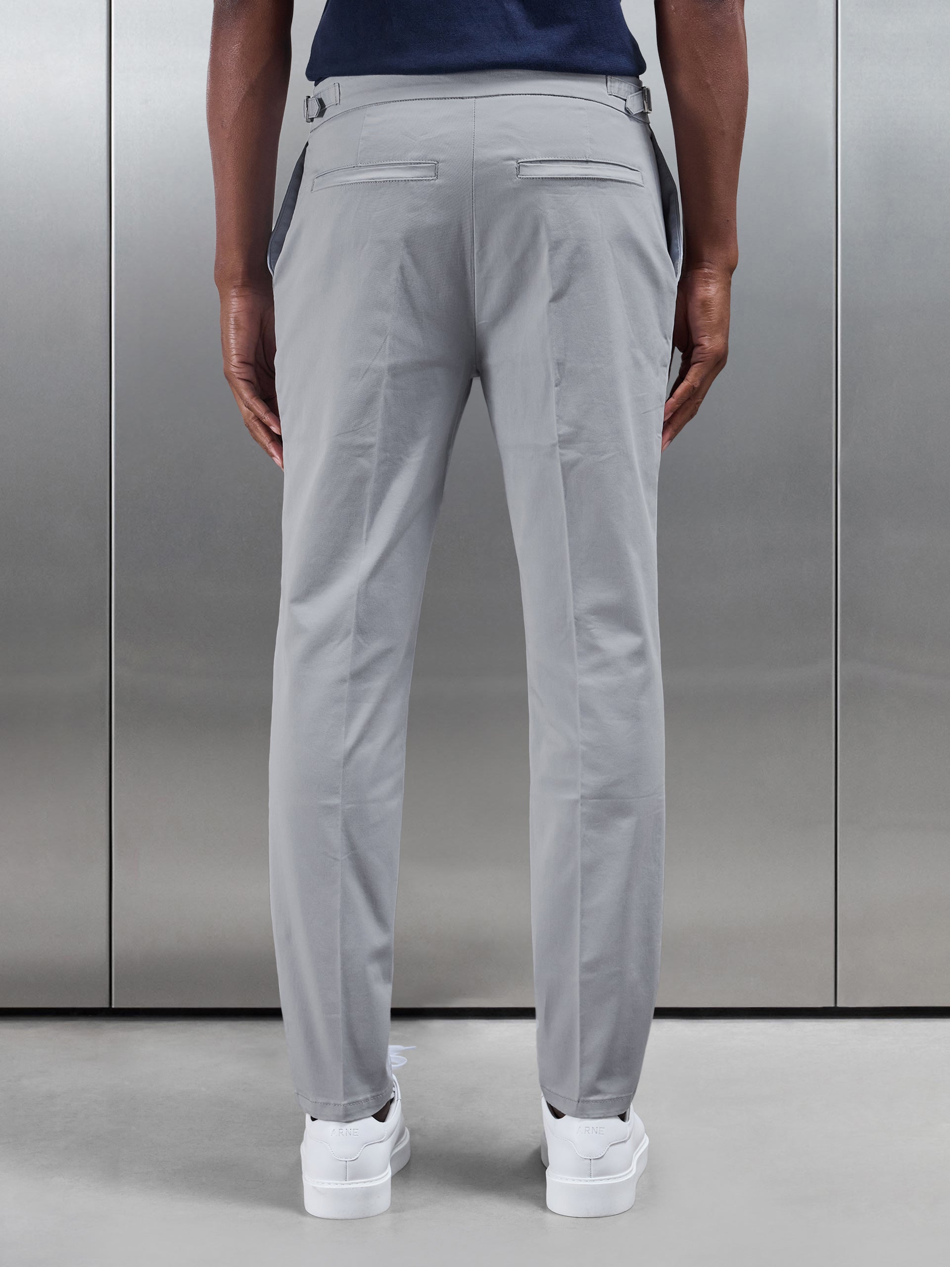 Mens Tailored Side Adjuster Chino Trouser in Mid Grey