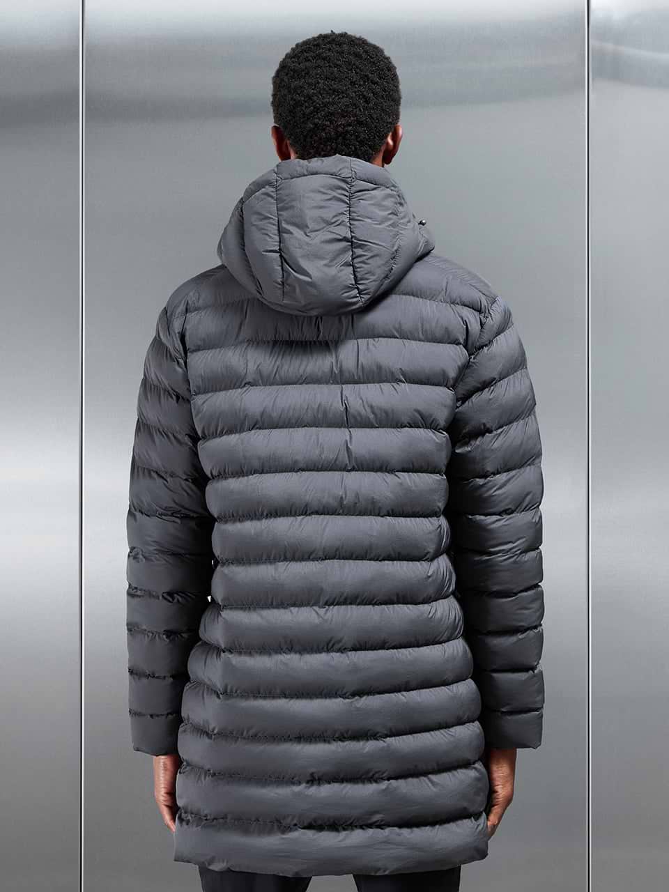 Technical Mid Length Puffer Jacket in Grey