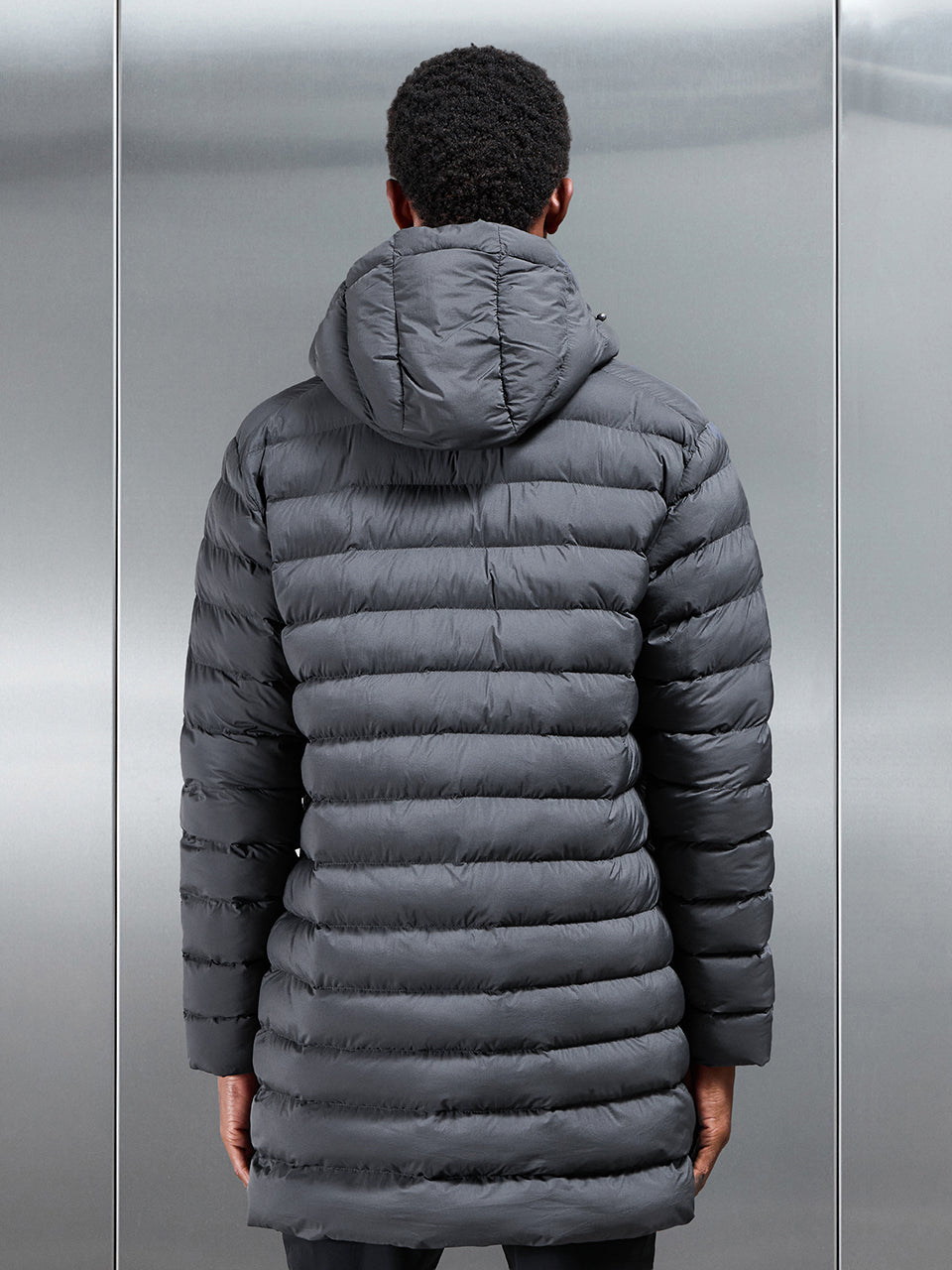 Mens Technical Mid Length Puffer Jacket in Grey