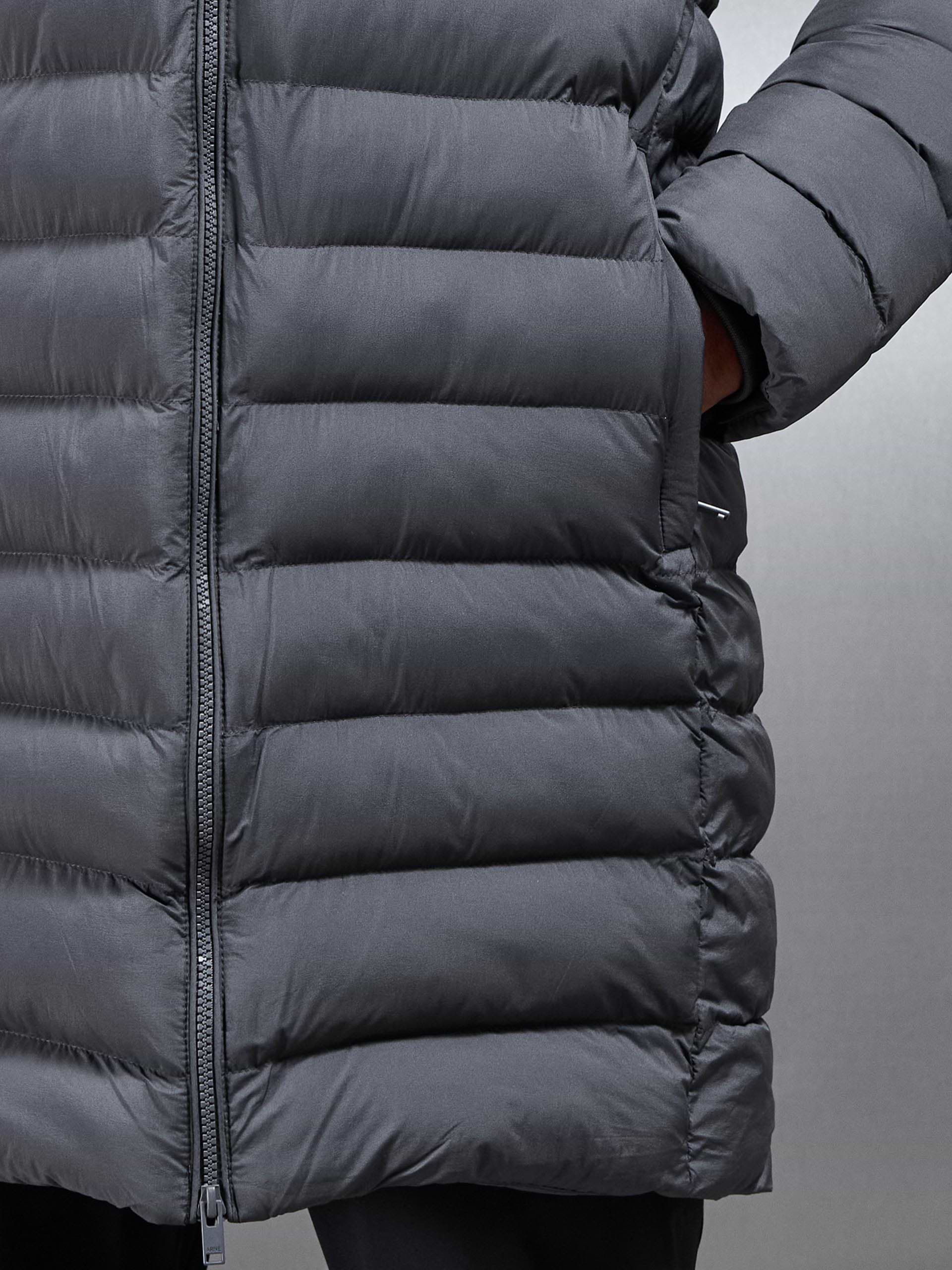 Technical Mid Length Puffer Jacket in Grey