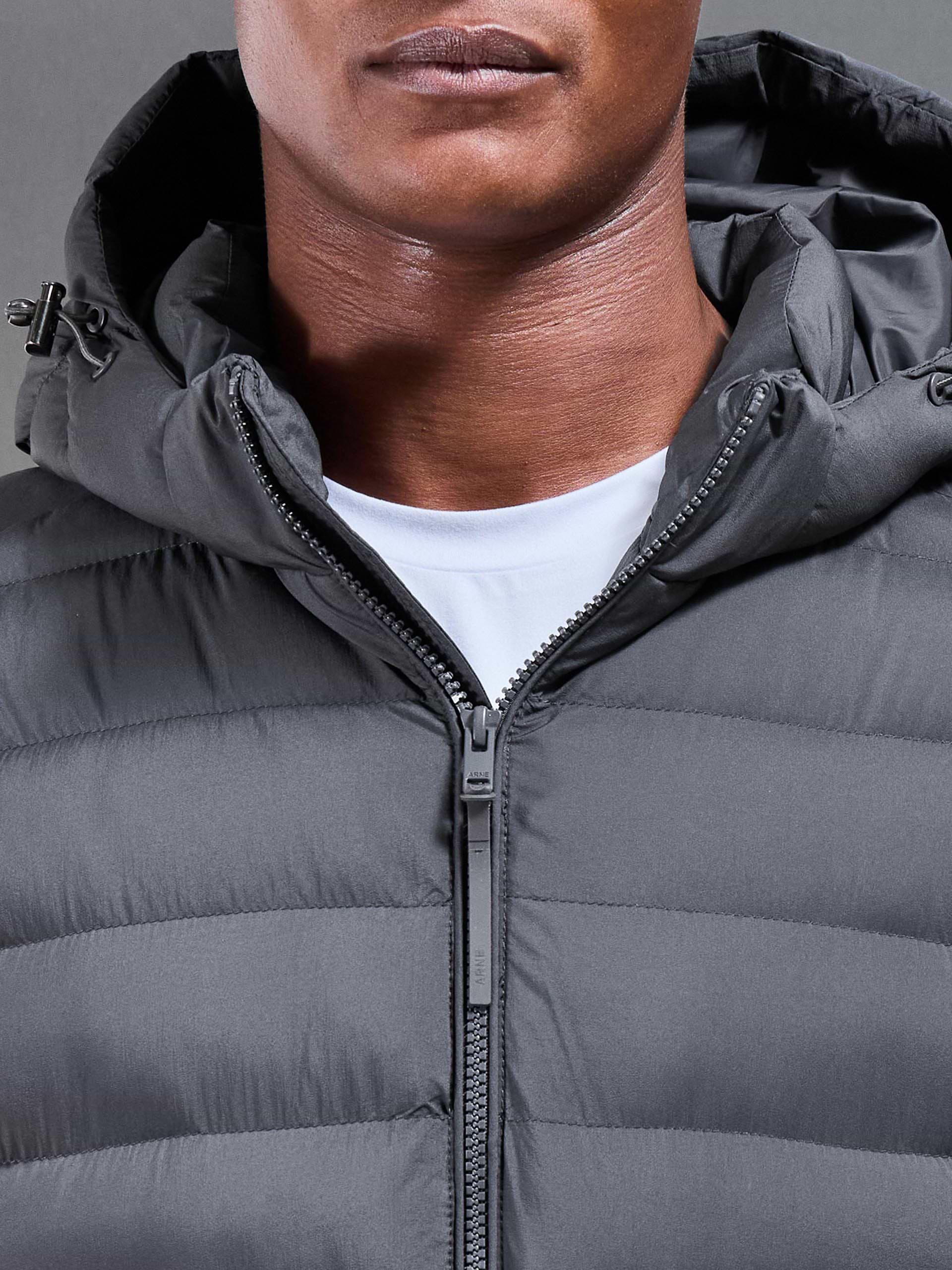 Technical Mid Length Puffer Jacket in Grey