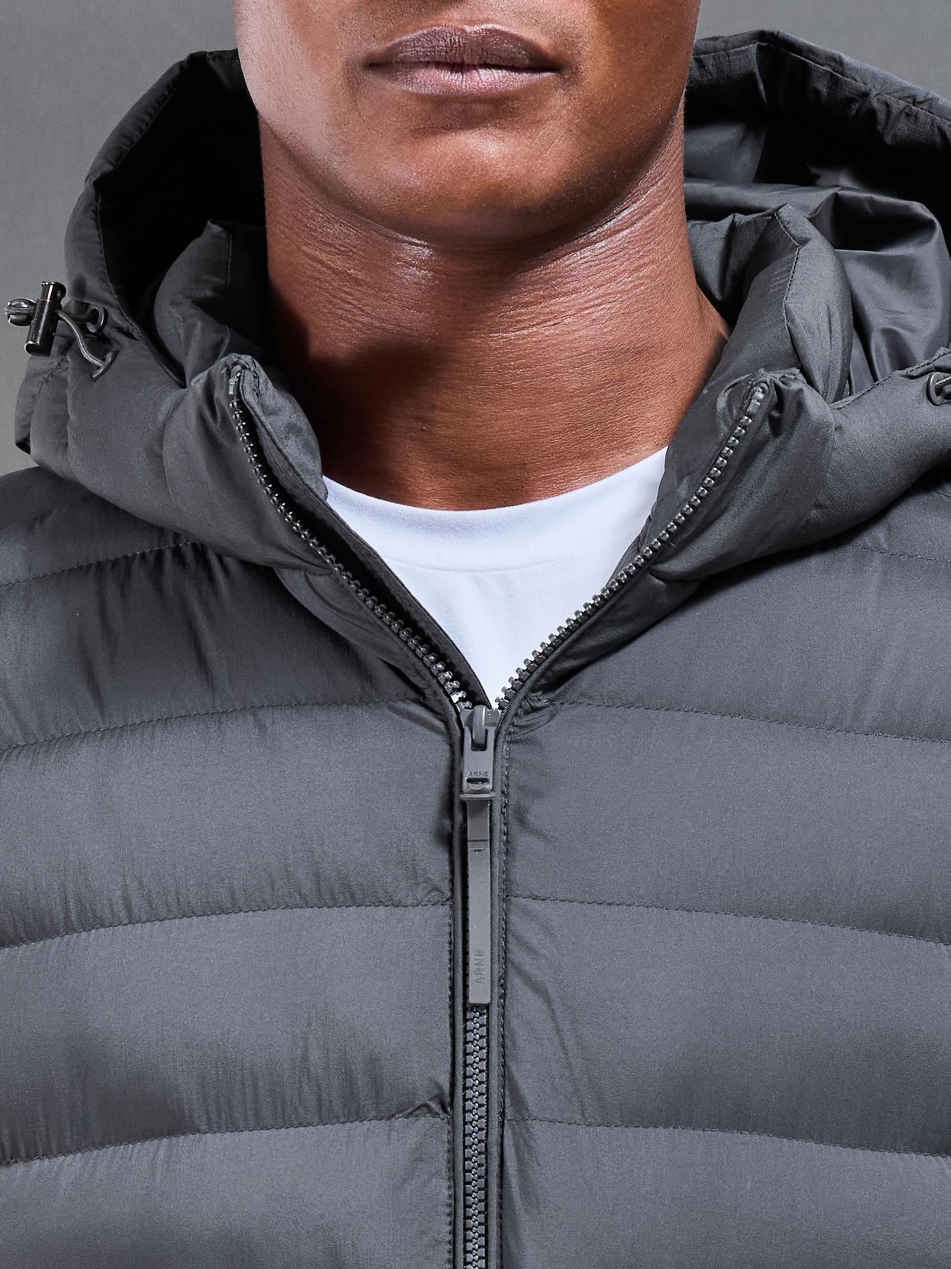 Mens Technical Mid Length Puffer Jacket in Grey