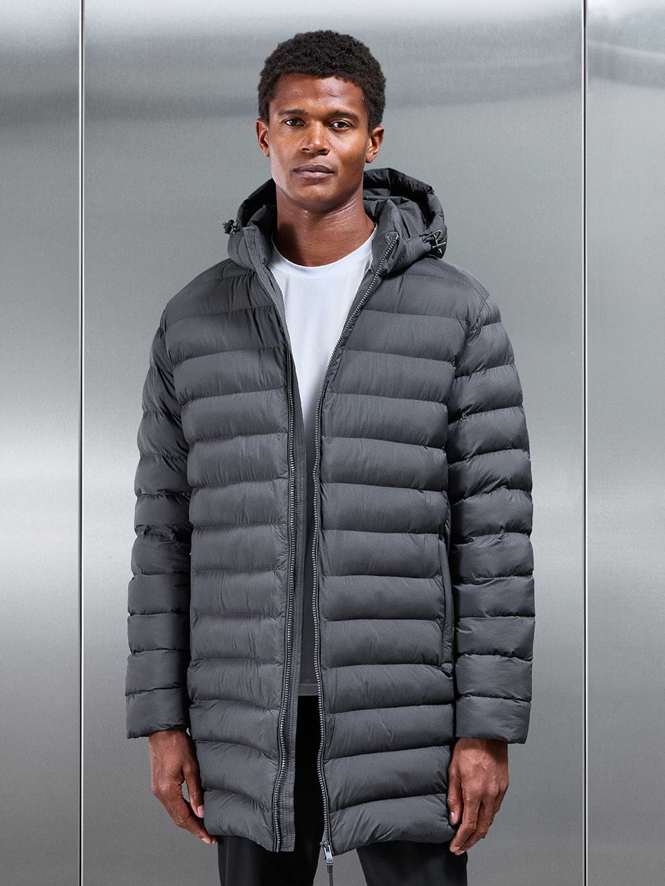 Technical Mid Length Puffer Jacket in Grey
