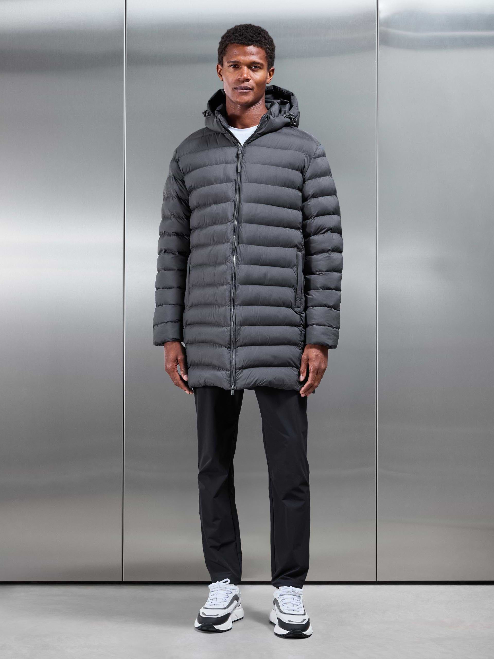 Technical Mid Length Puffer Jacket in Grey