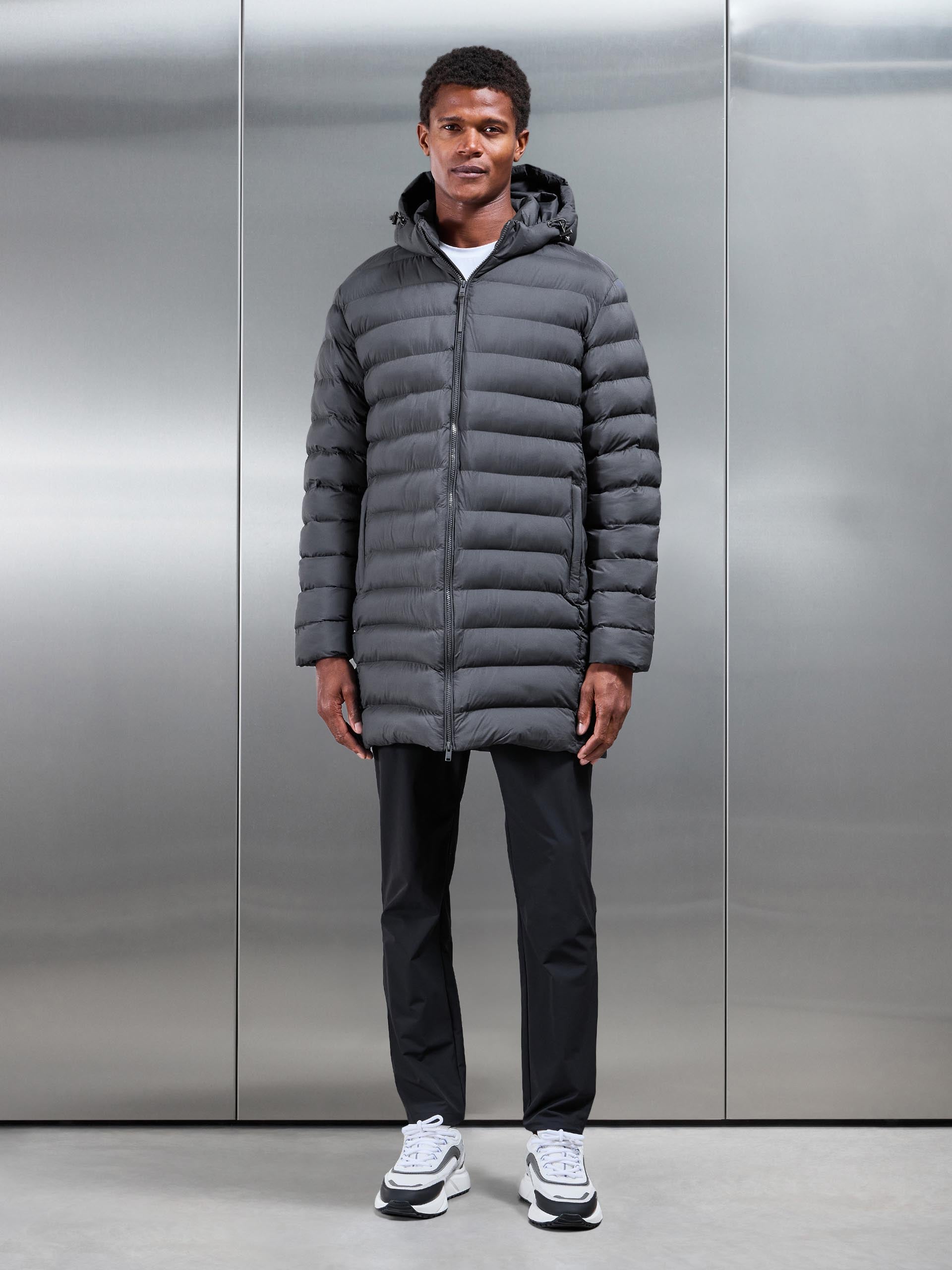 Mens Technical Mid Length Puffer Jacket in Grey