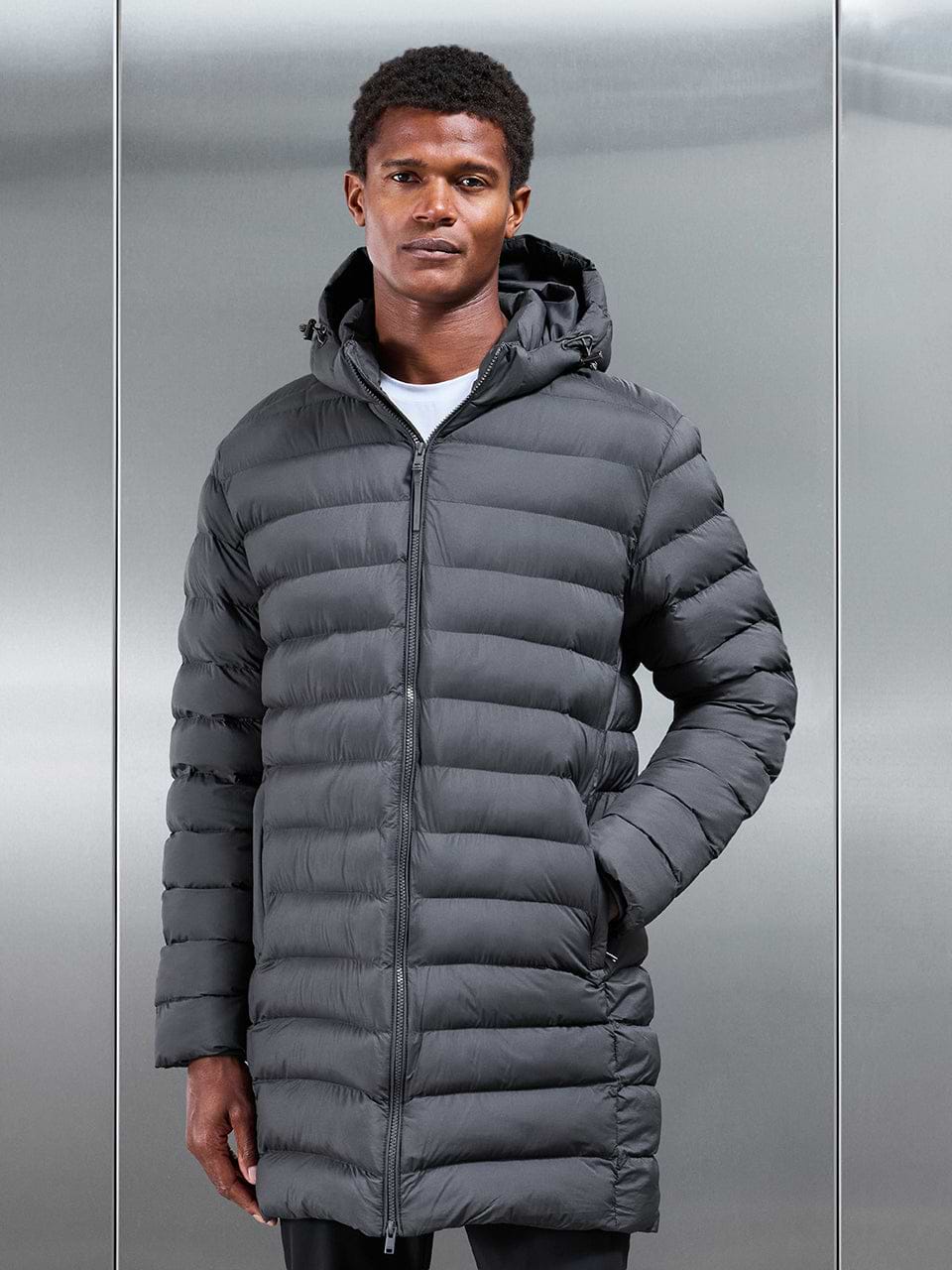 Technical Mid Length Puffer Jacket in Grey