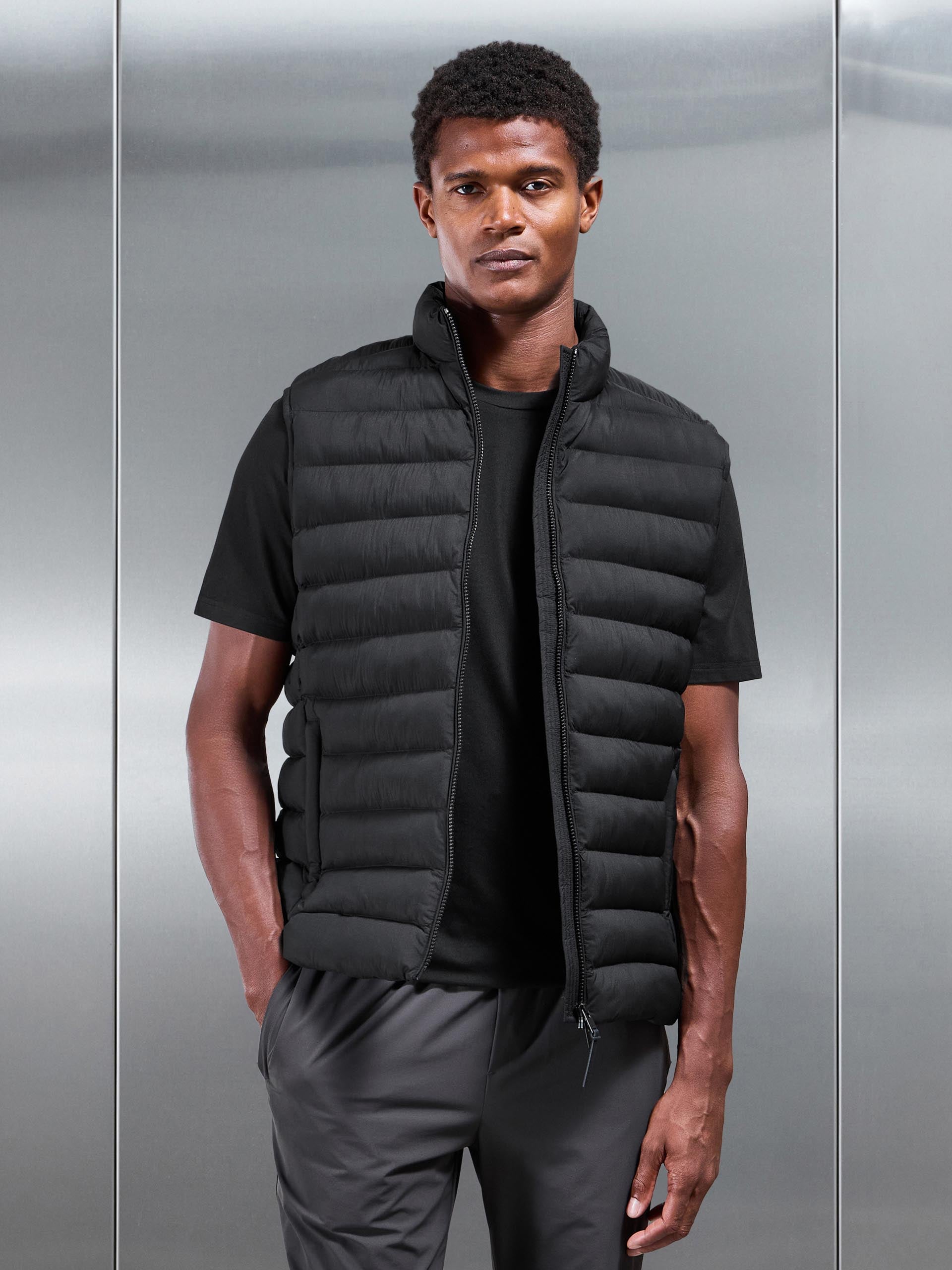 Mens Technical Puffer Gilet in Black