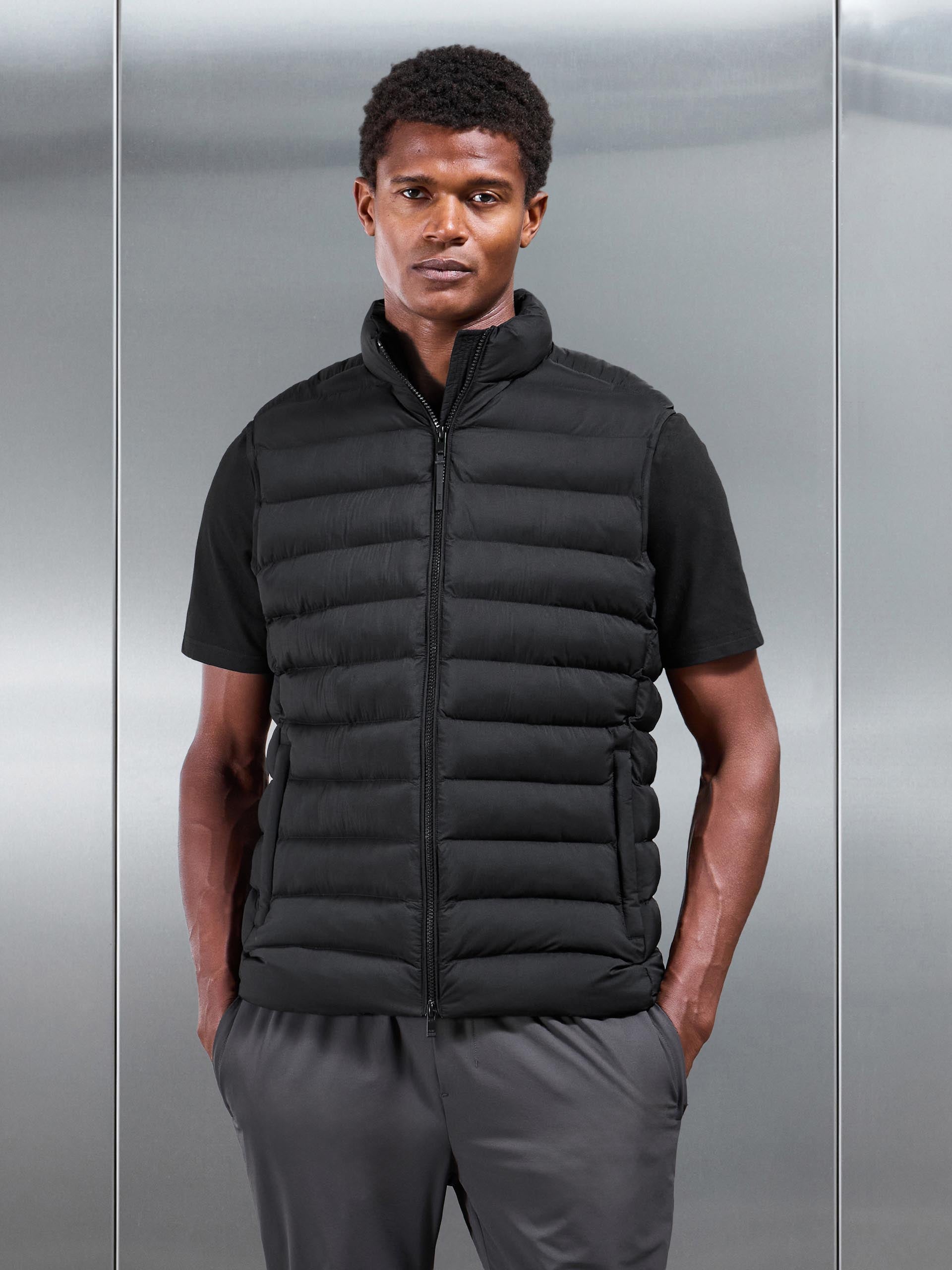 Mens Technical Puffer Gilet in Black