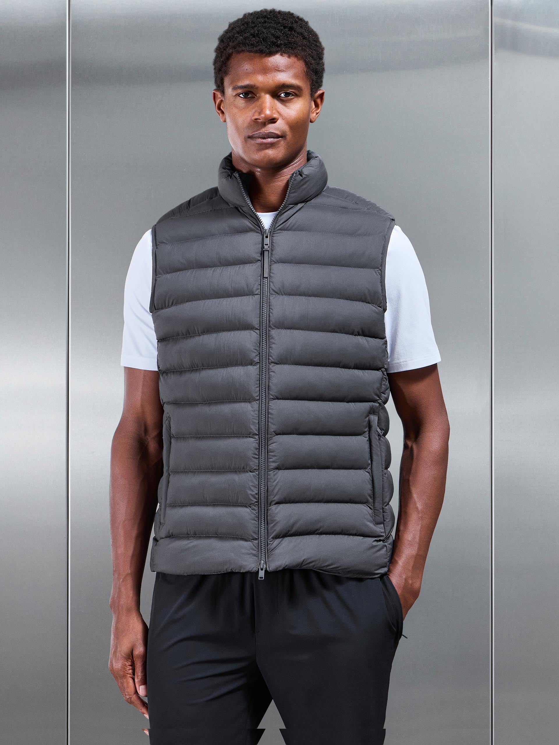 Mens Technical Puffer Gilet in Grey