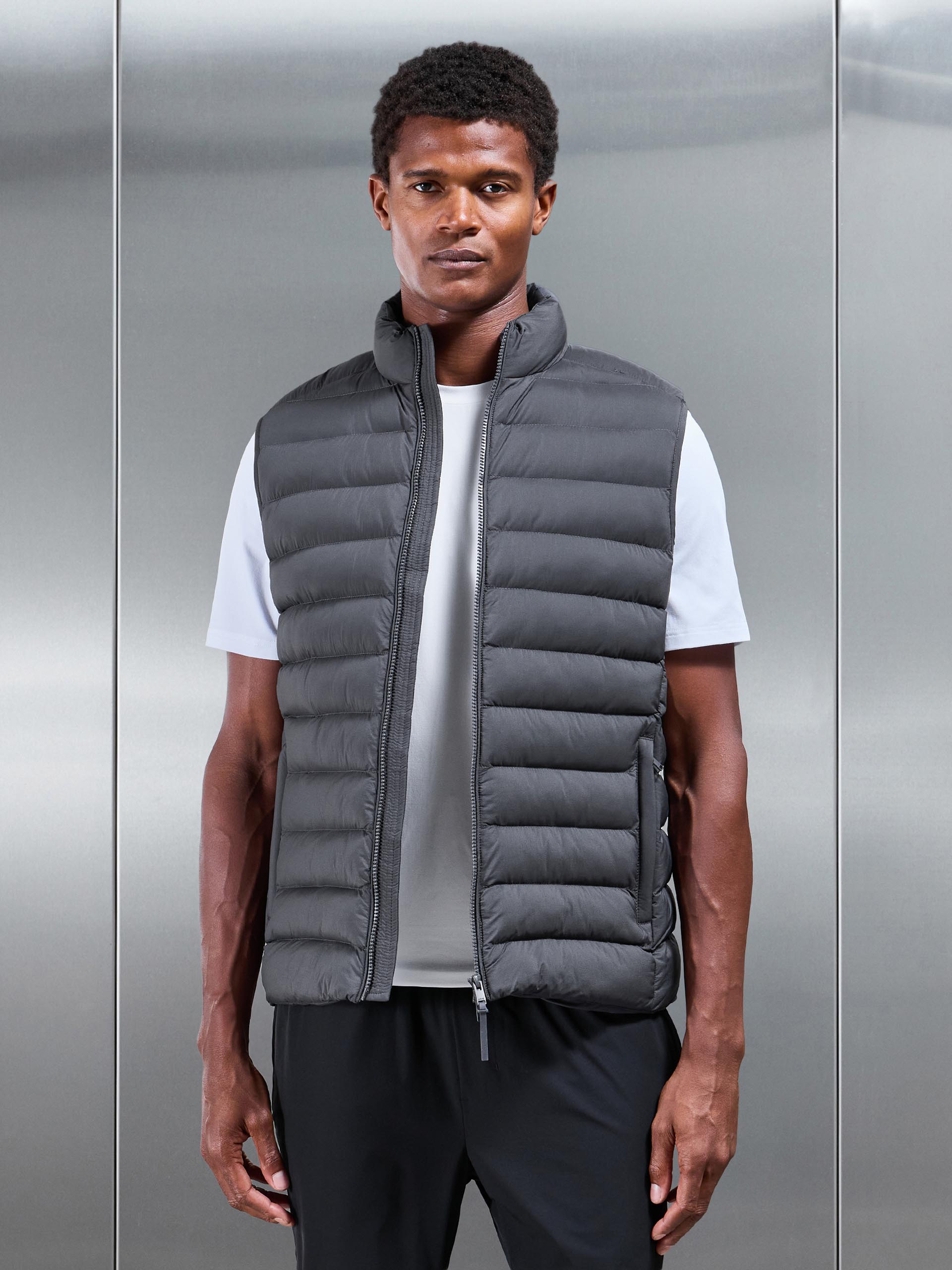 Mens Technical Puffer Gilet in Grey