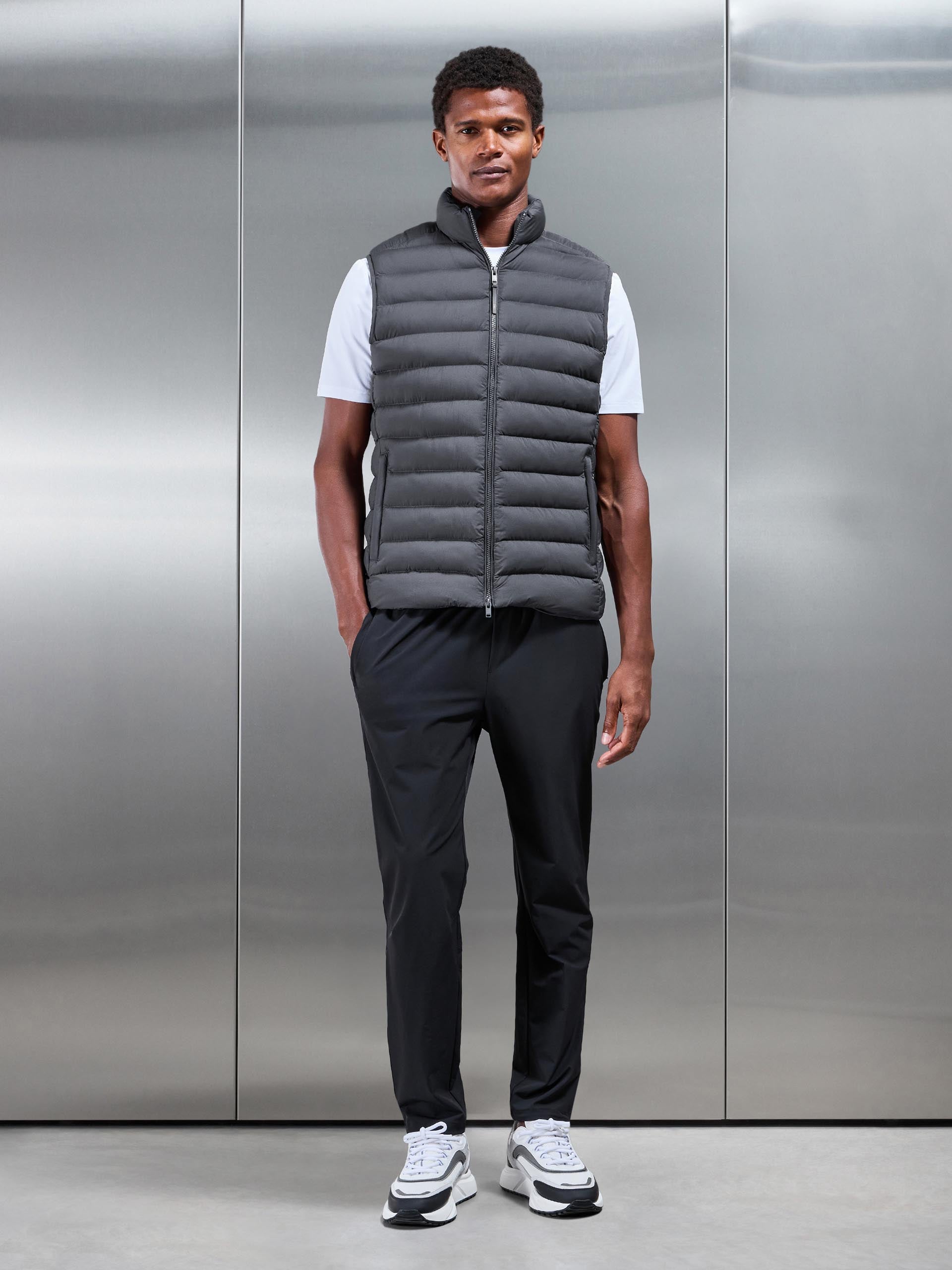 Mens Technical Puffer Gilet in Grey