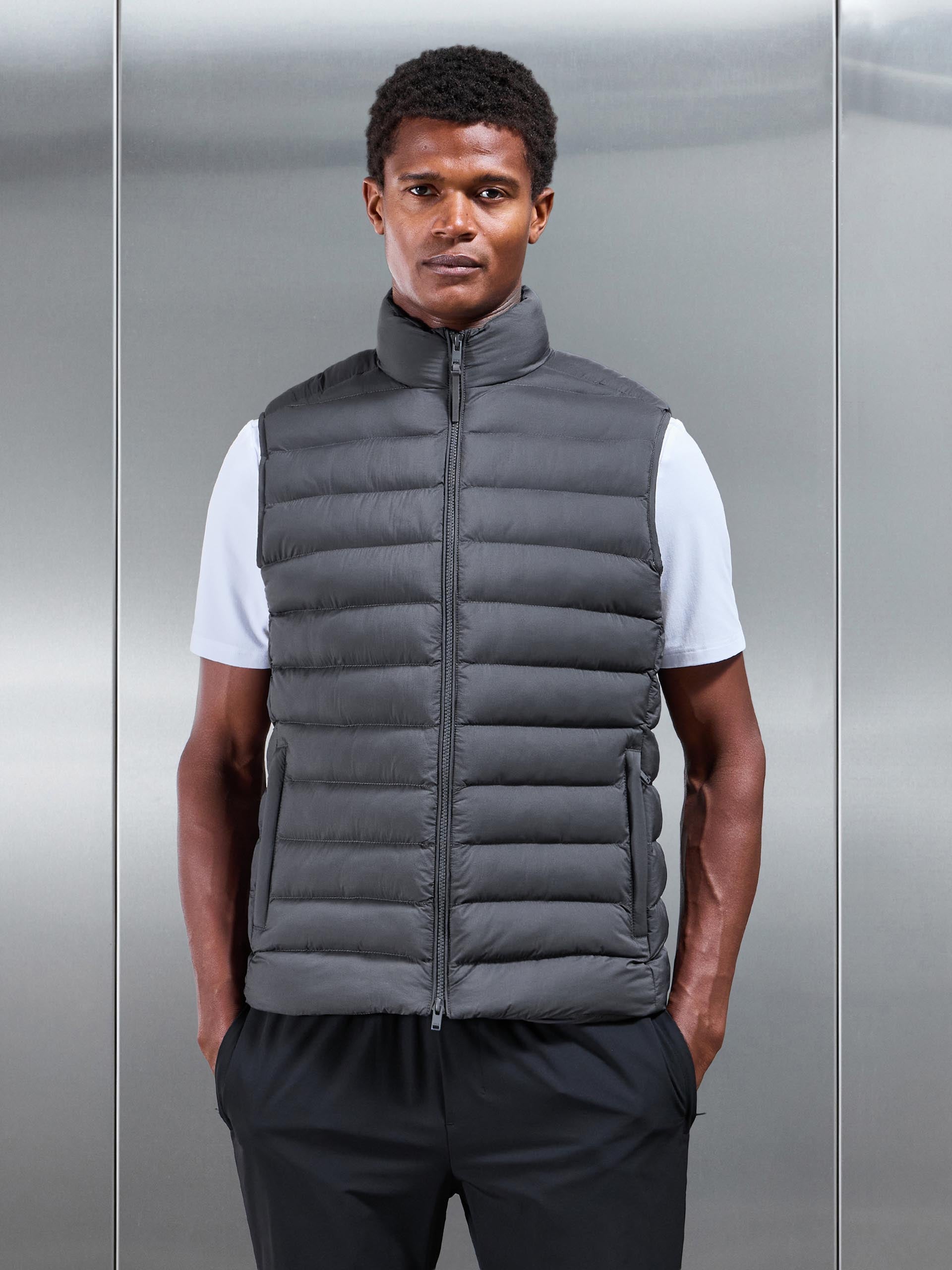 Mens Technical Puffer Gilet in Grey