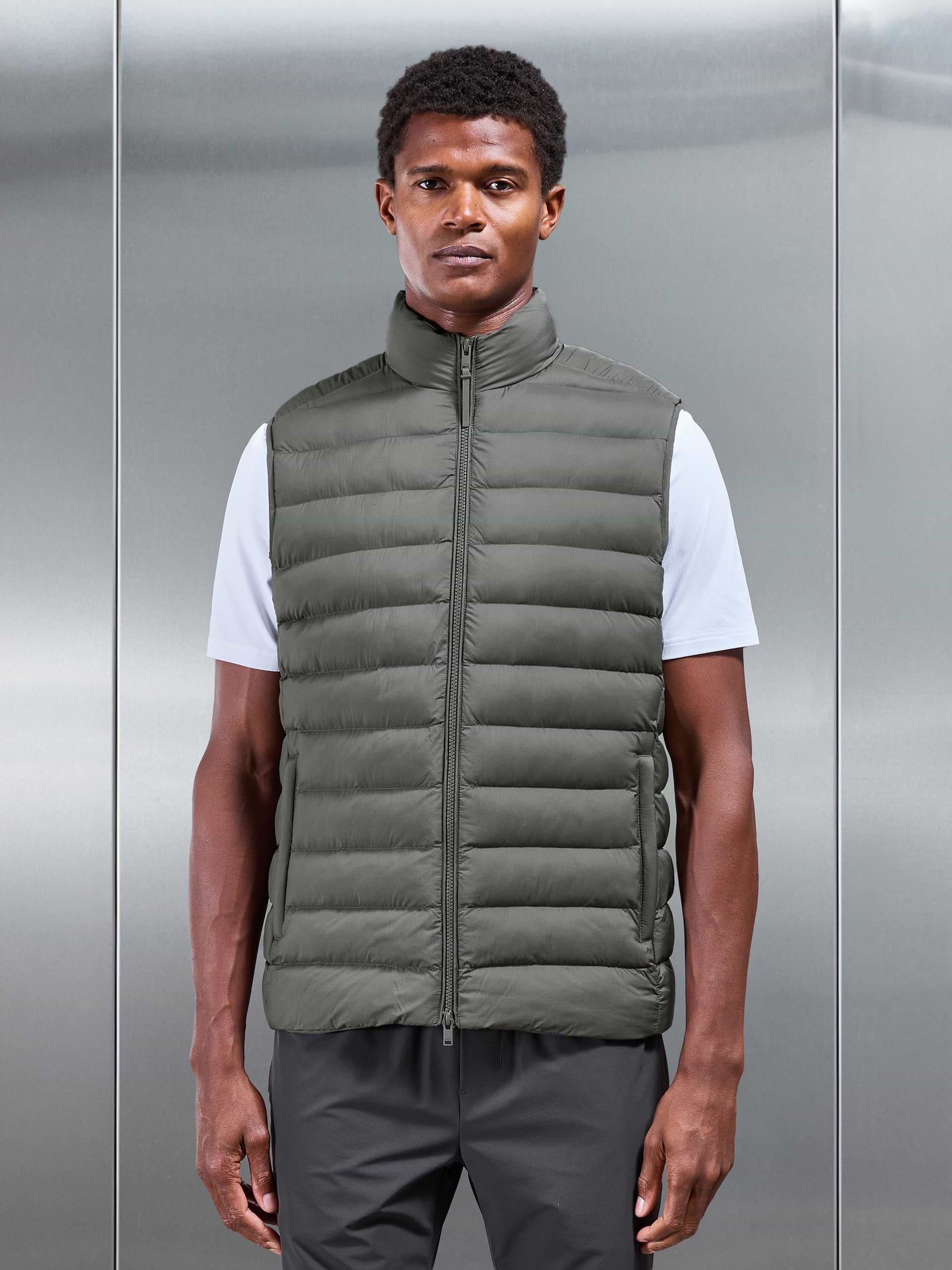 Technical Puffer Gilet in Olive