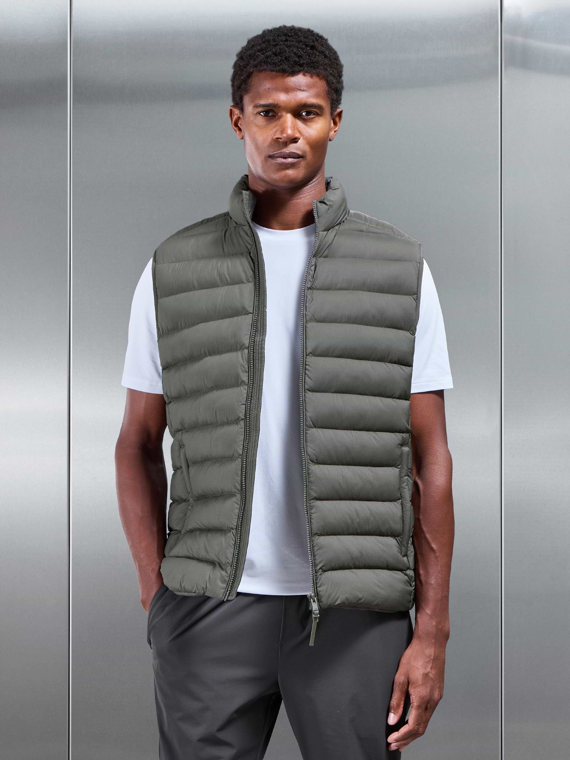 Technical Puffer Gilet in Olive
