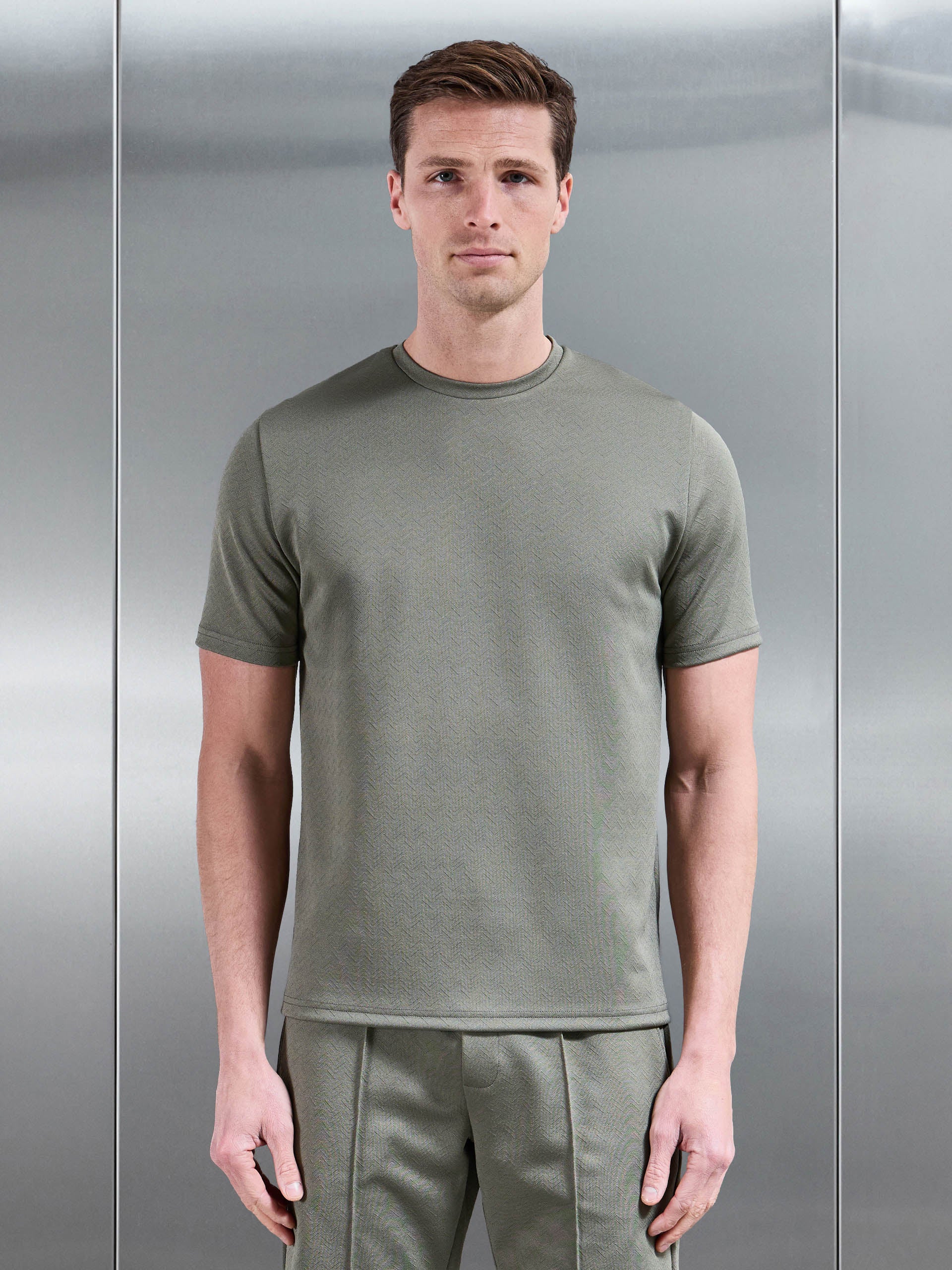Mens Textured Interlock T-Shirt in Sage