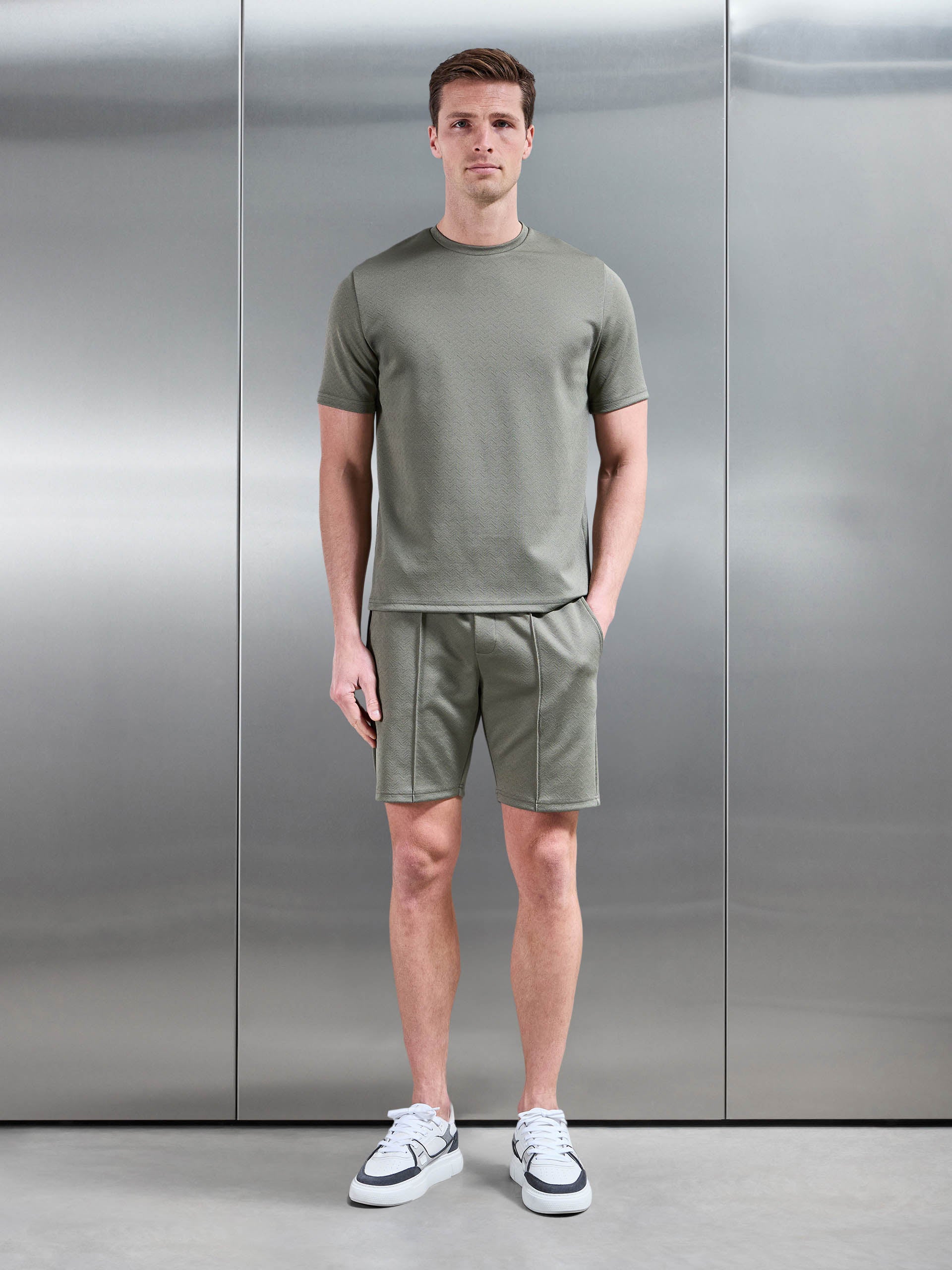 Mens Textured Interlock T-Shirt in Sage