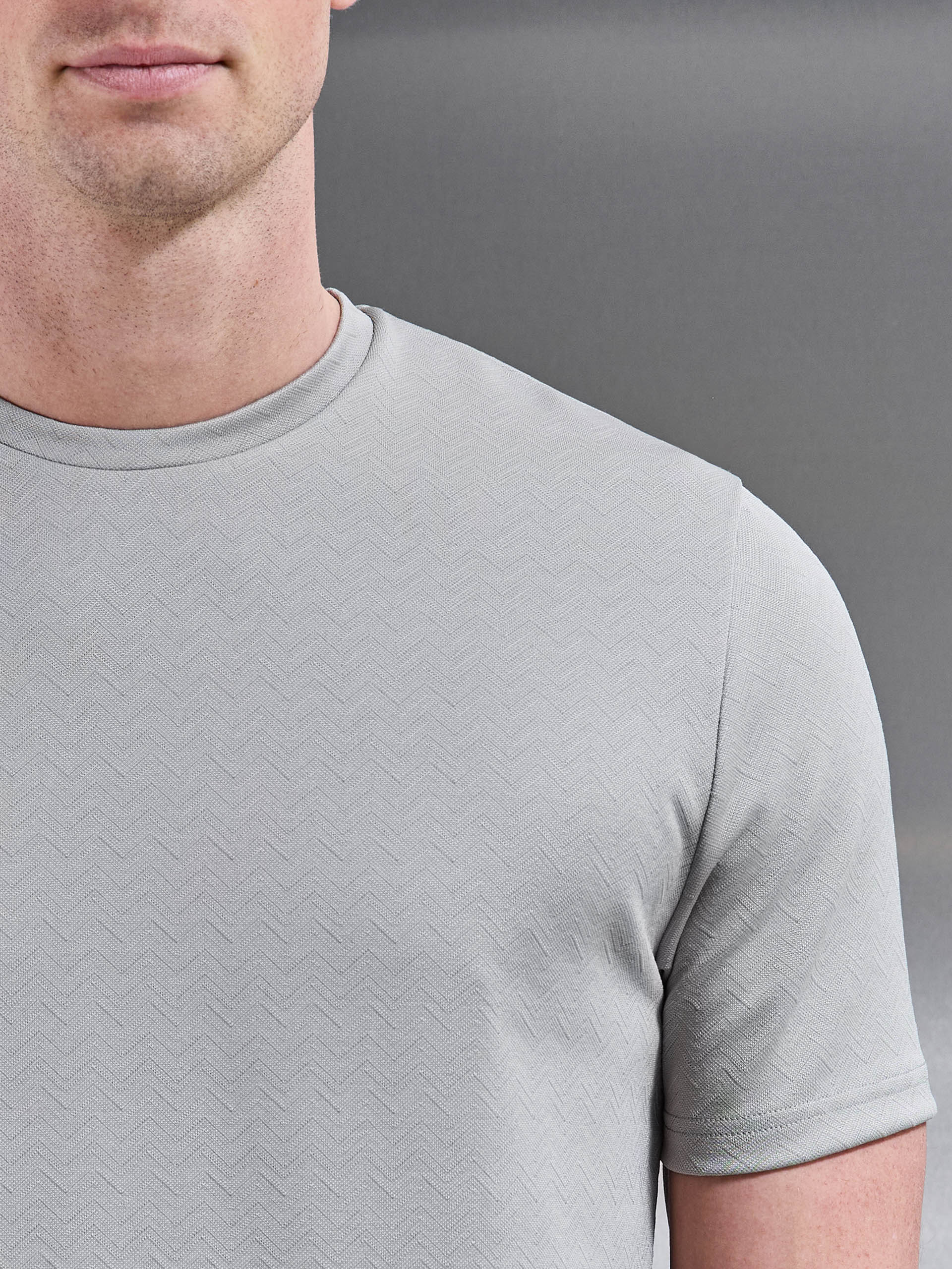 Mens Textured Interlock T-Shirt in Stone
