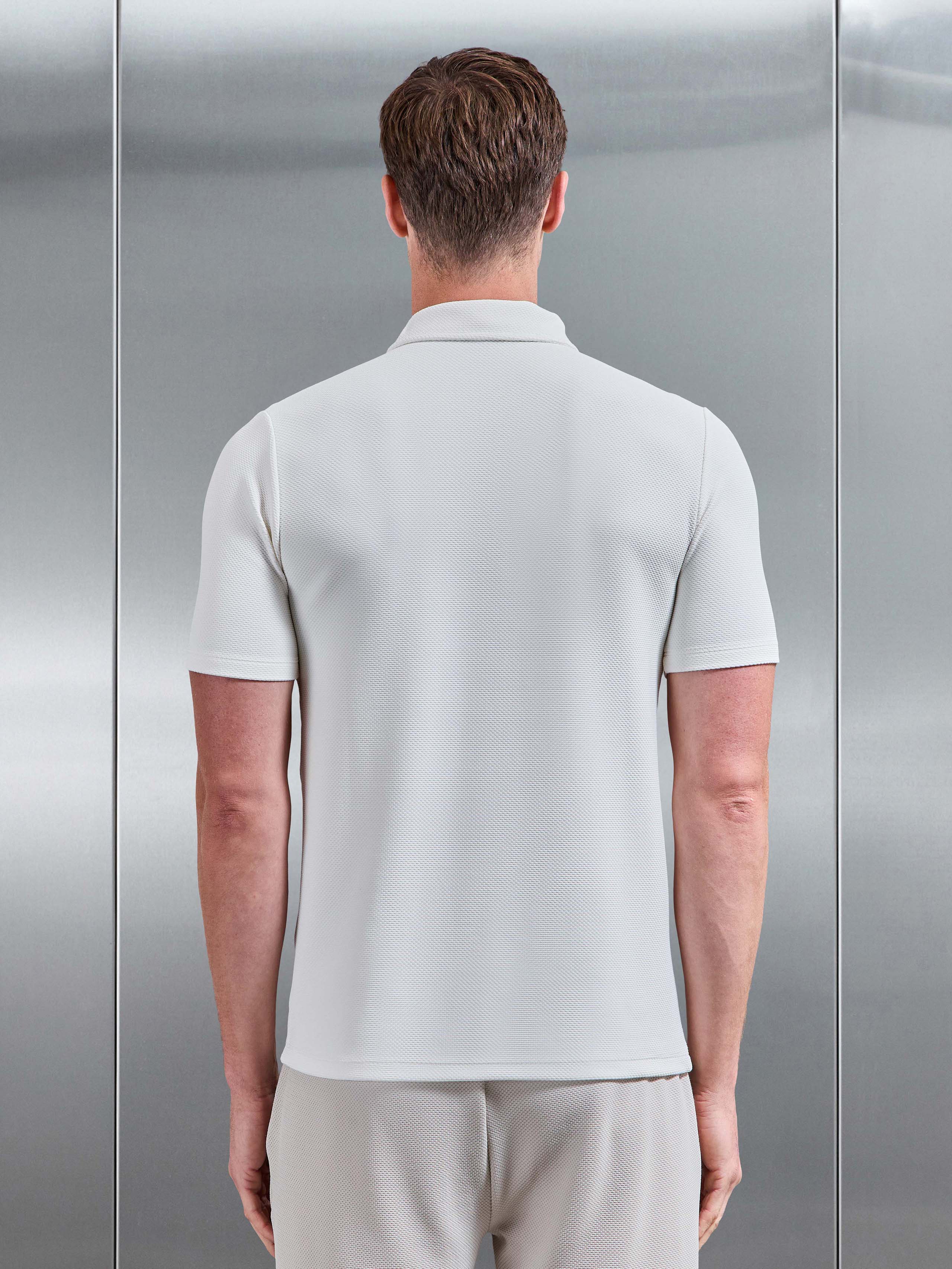Mens Textured Jersey Zip Polo Shirt in White