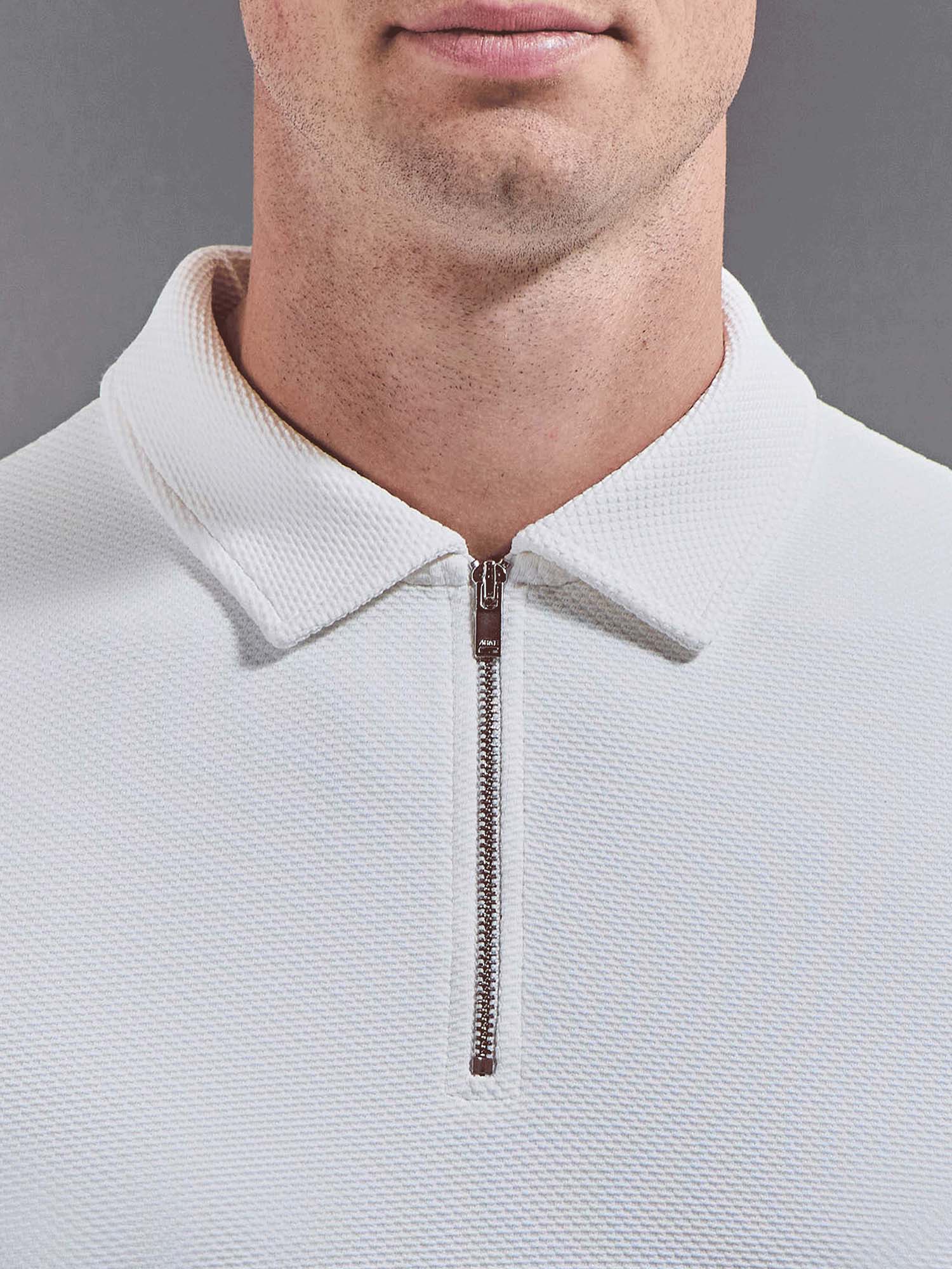 Mens Textured Jersey Zip Polo Shirt in White