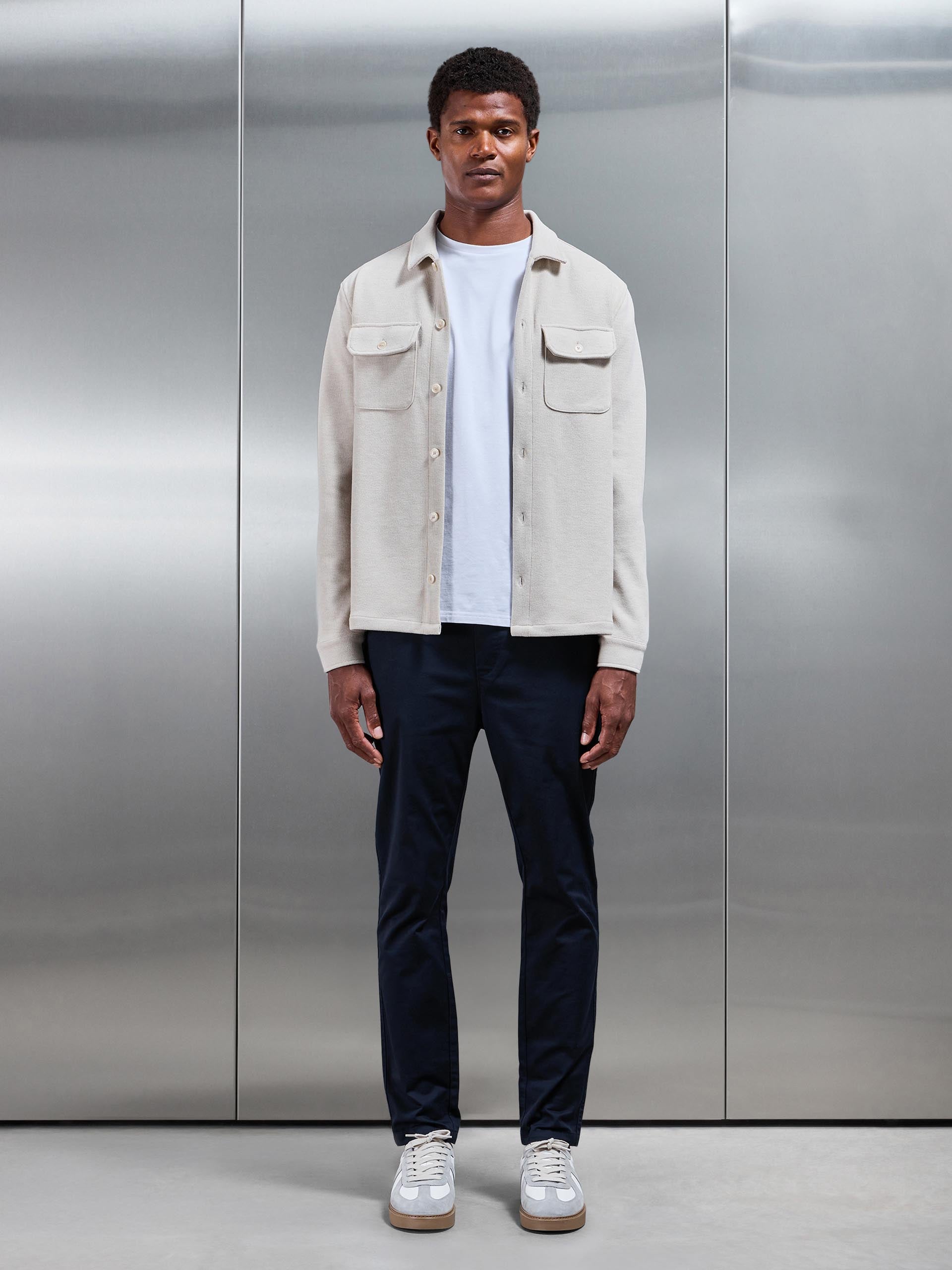 Mens Textured Knitted Overshirt in Stone