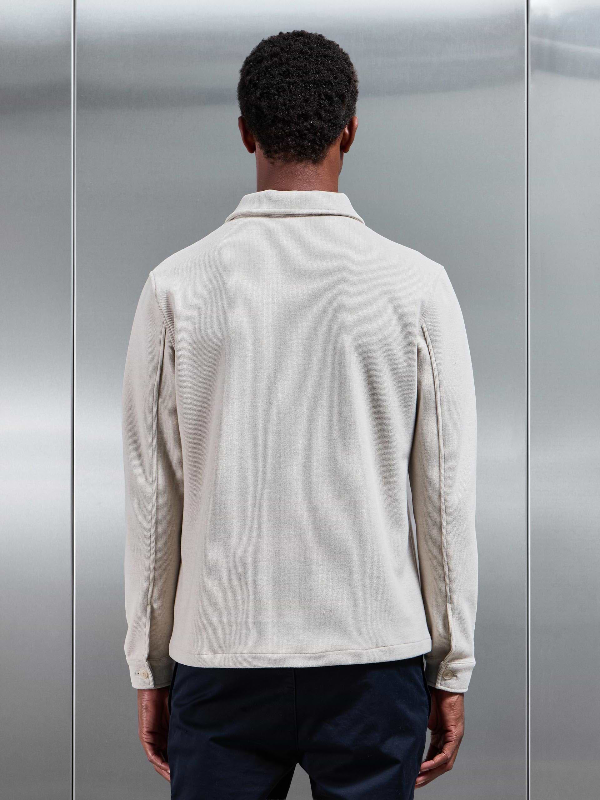 Textured Knitted Overshirt in Stone