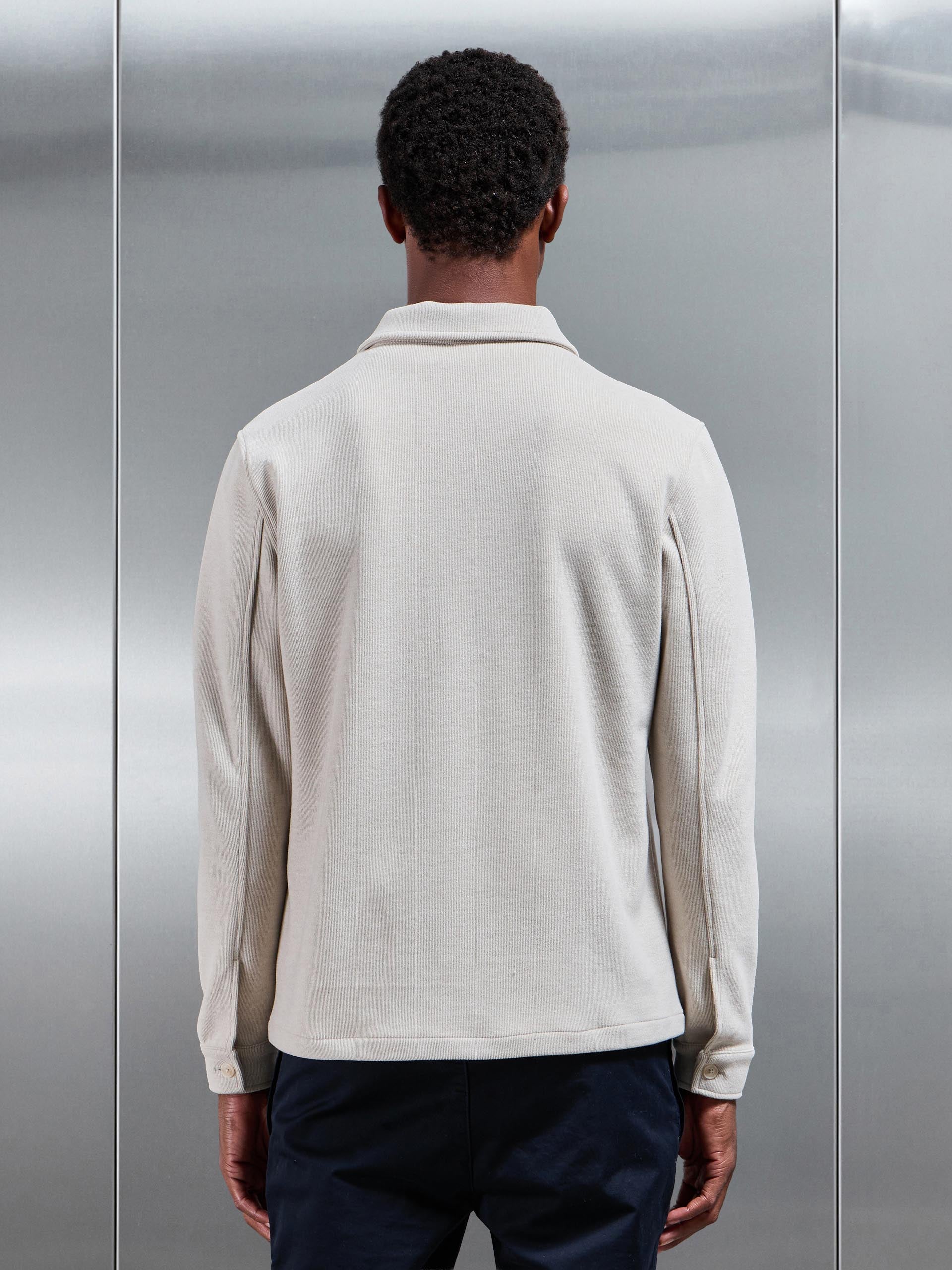Mens Textured Knitted Overshirt in Stone
