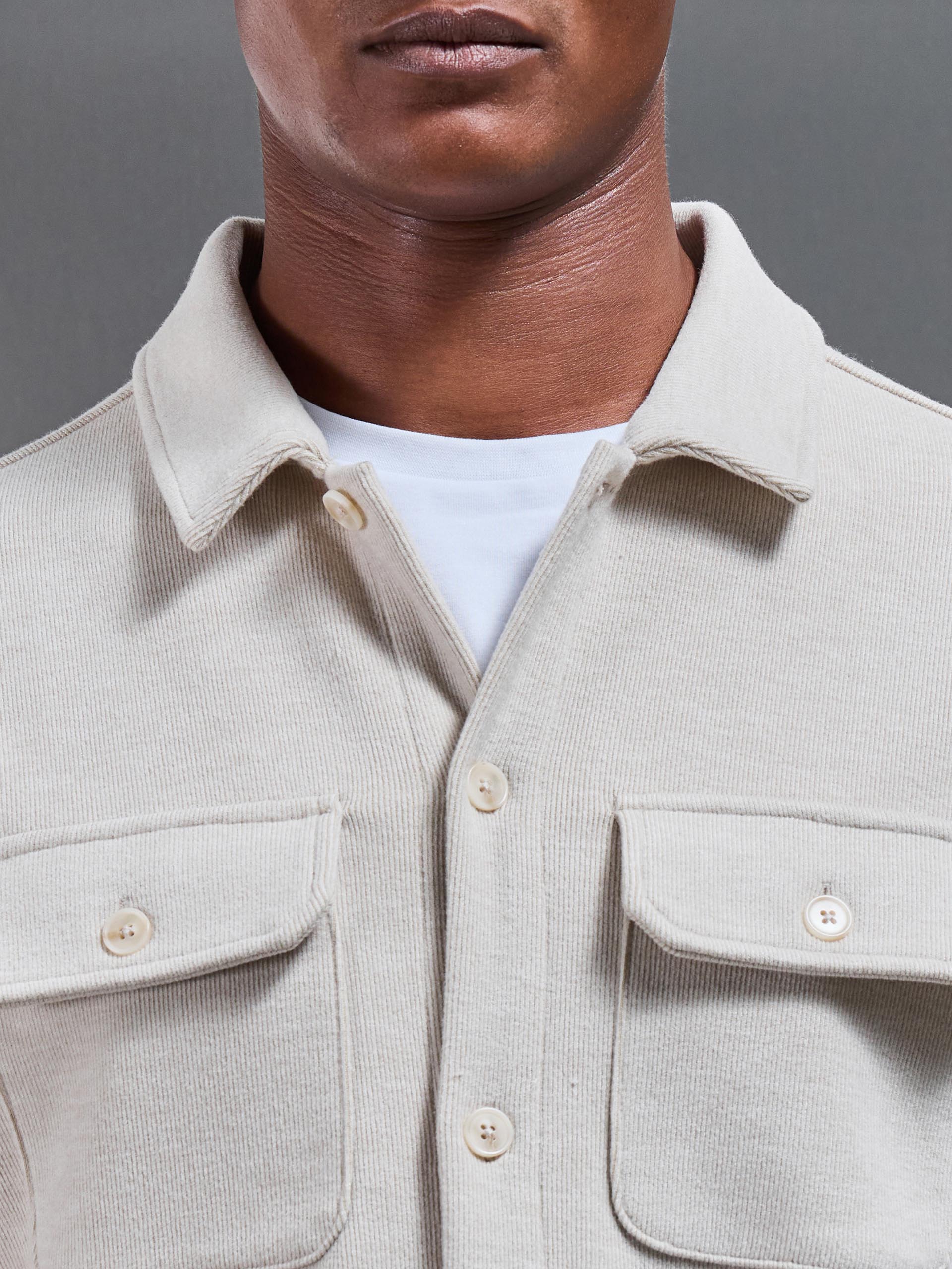 Mens Textured Knitted Overshirt in Stone