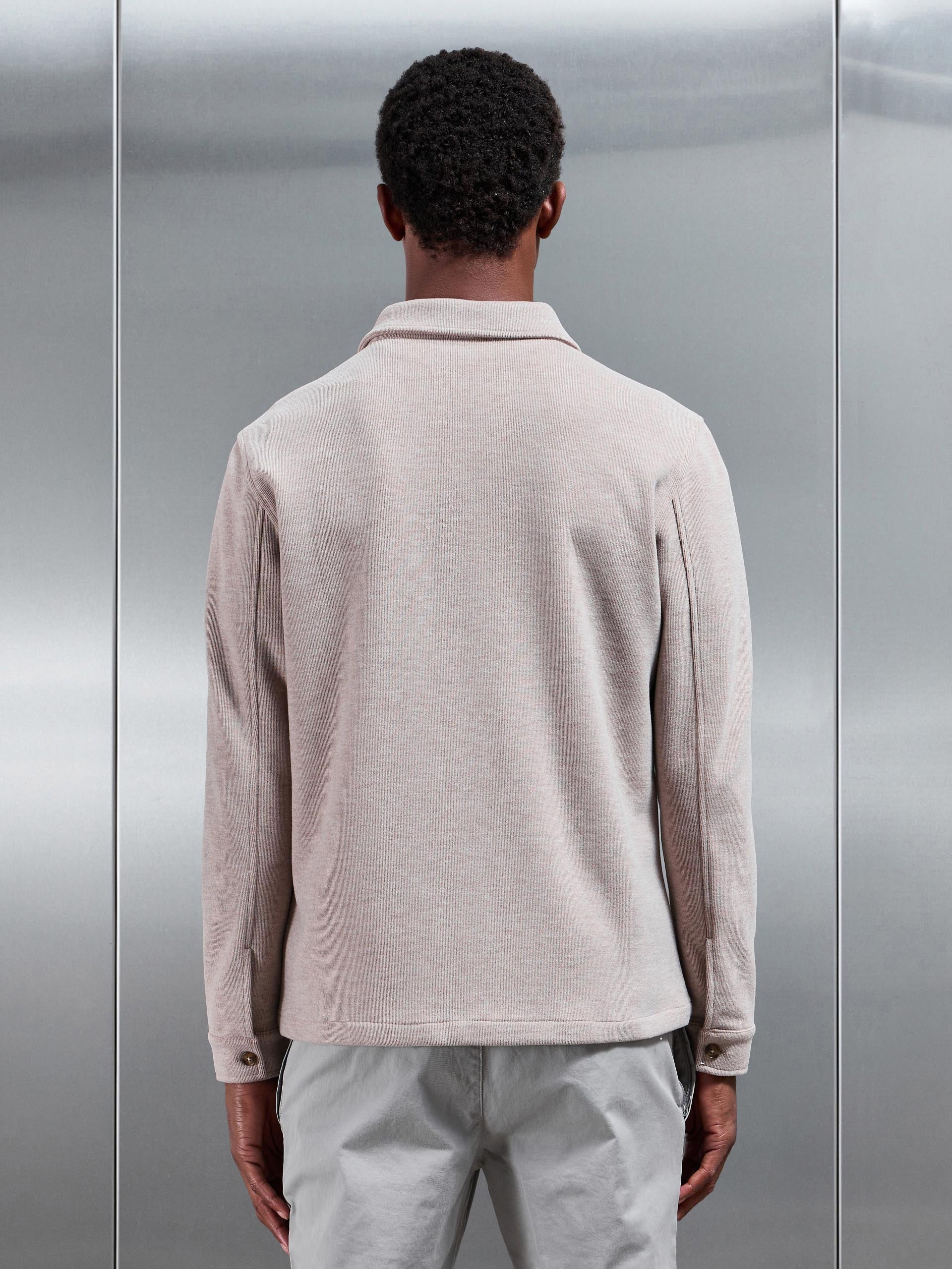 Mens Textured Knitted Overshirt in Taupe