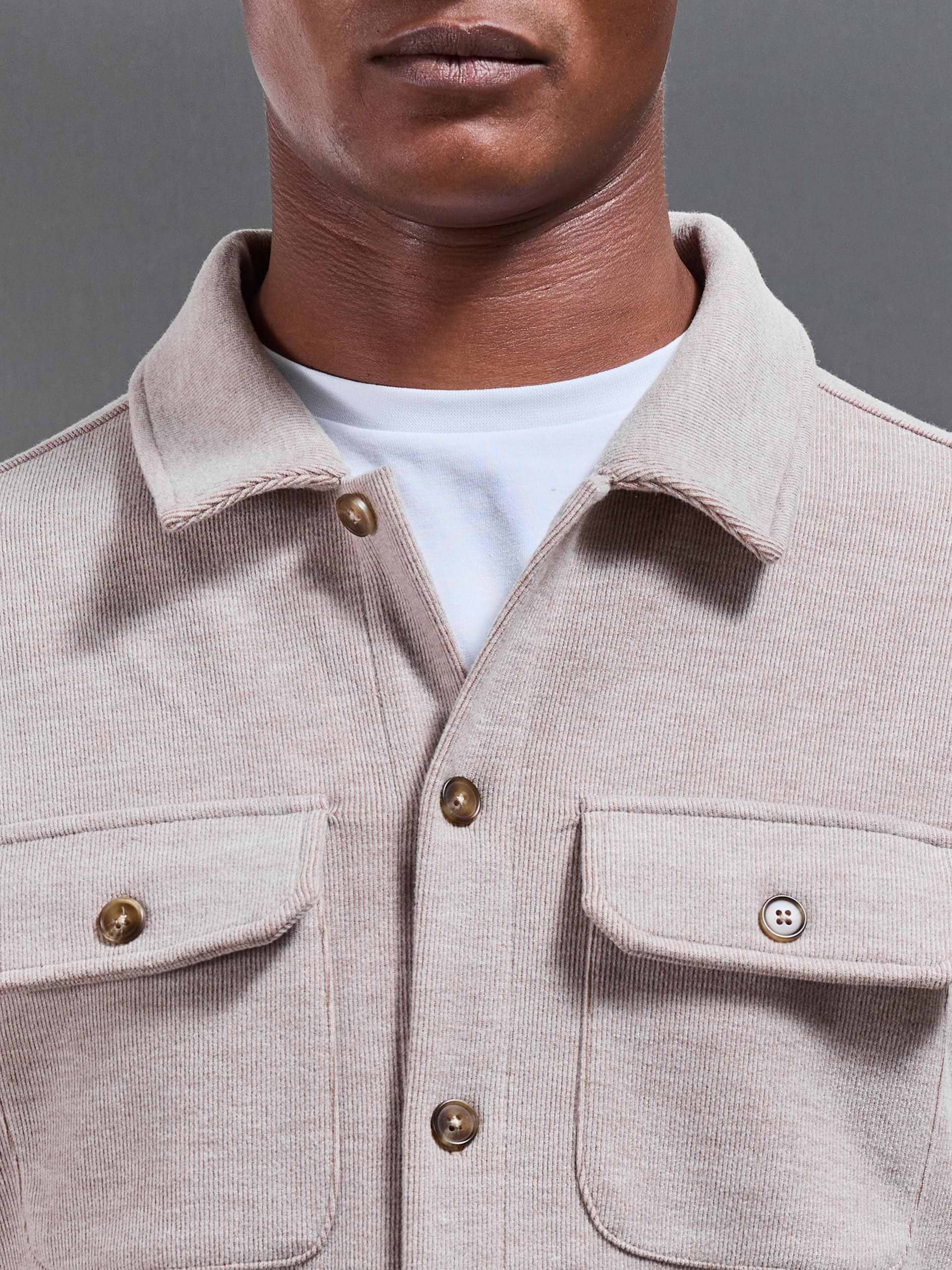 Textured Knitted Overshirt in Taupe