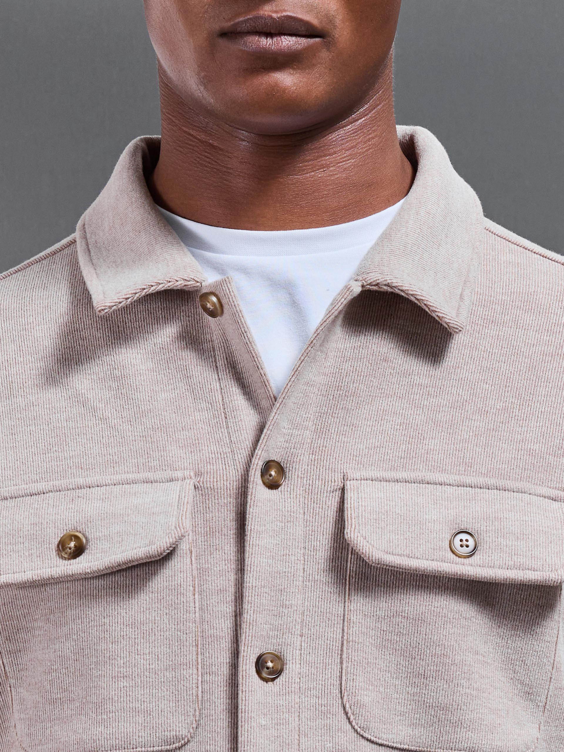 Mens Textured Knitted Overshirt in Taupe