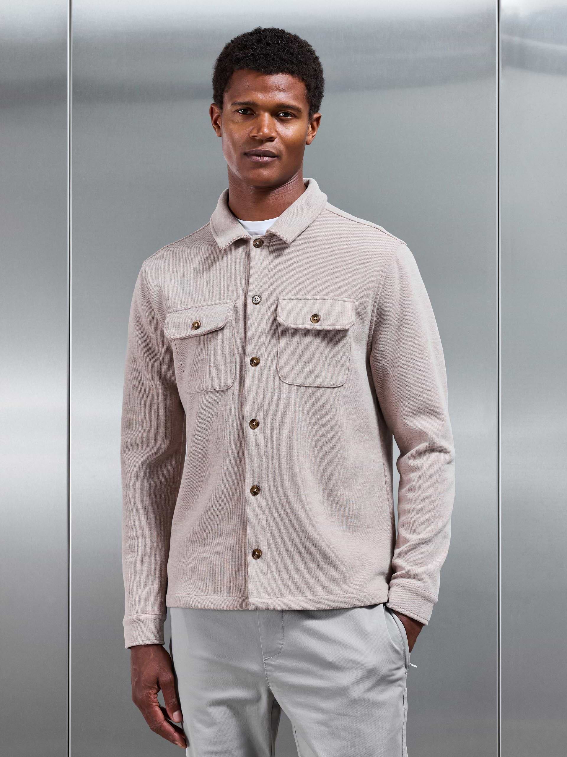 Textured Knitted Overshirt in Taupe
