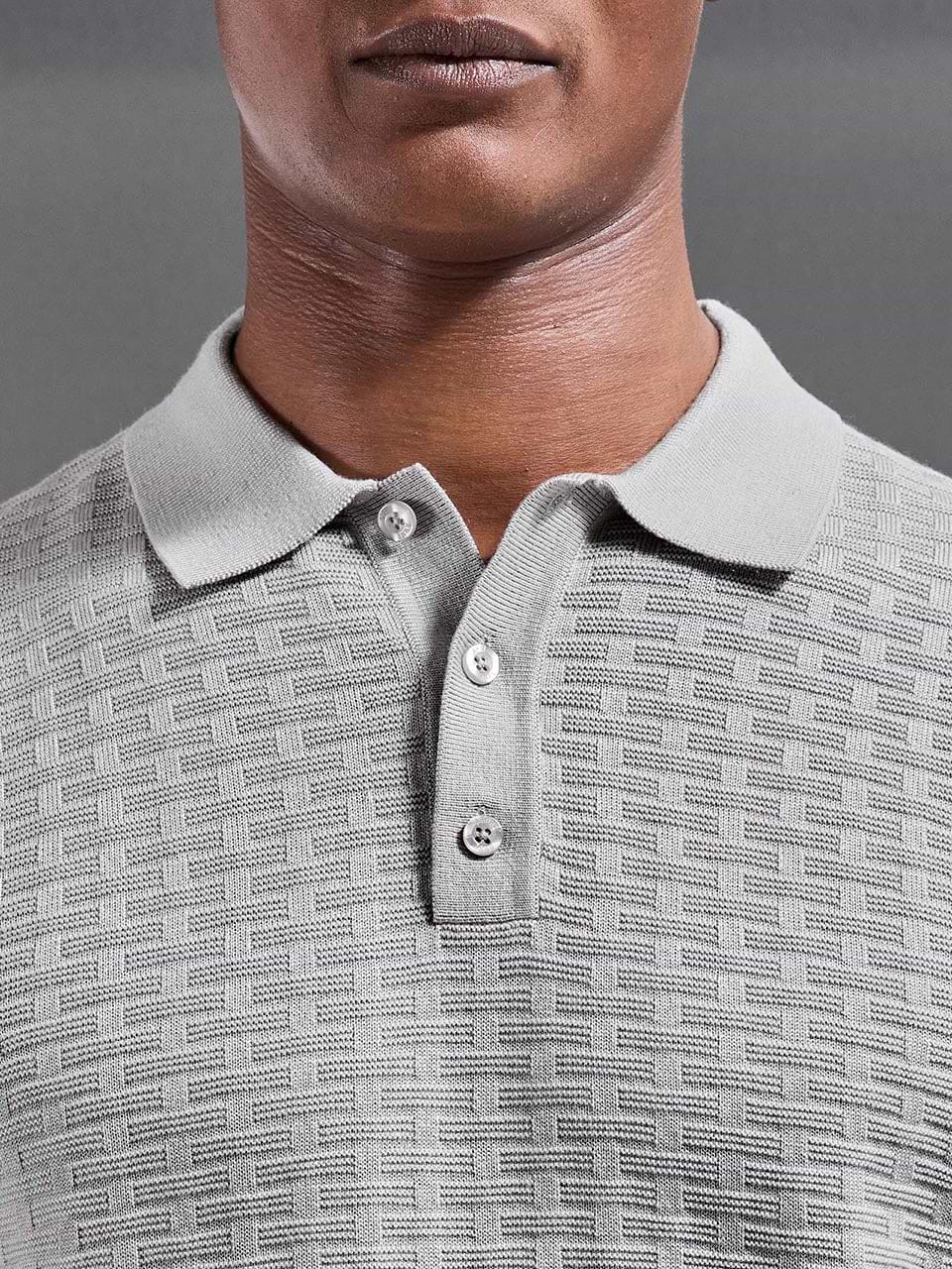 Textured Knitted Polo Shirt in Stone