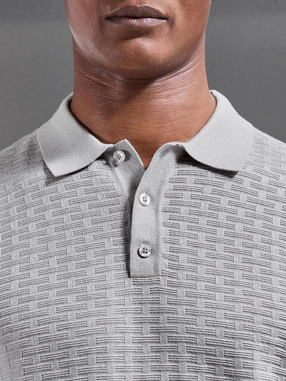 Mens Textured Knitted Polo Shirt in Stone