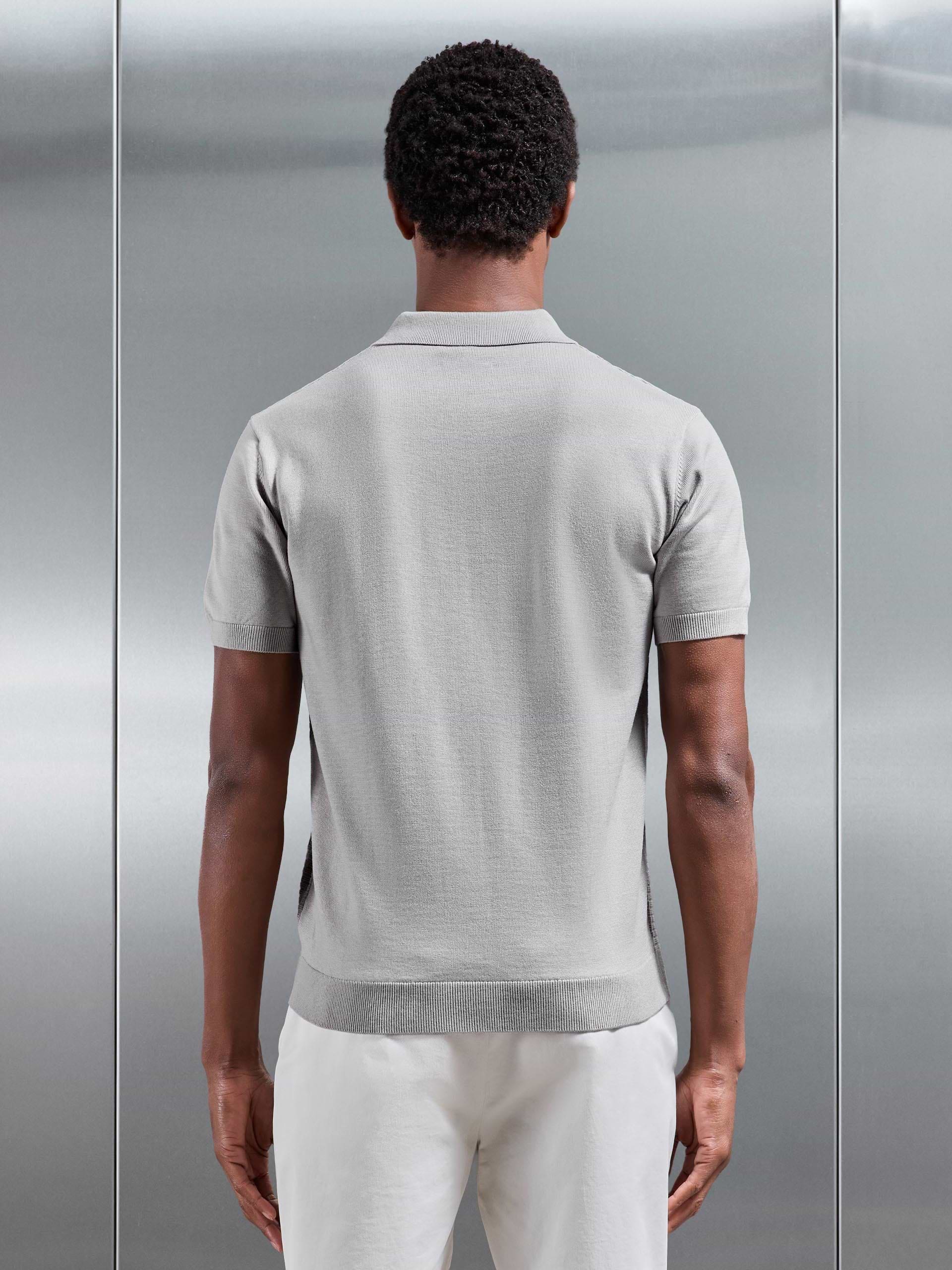 Textured Knitted Polo Shirt in Stone